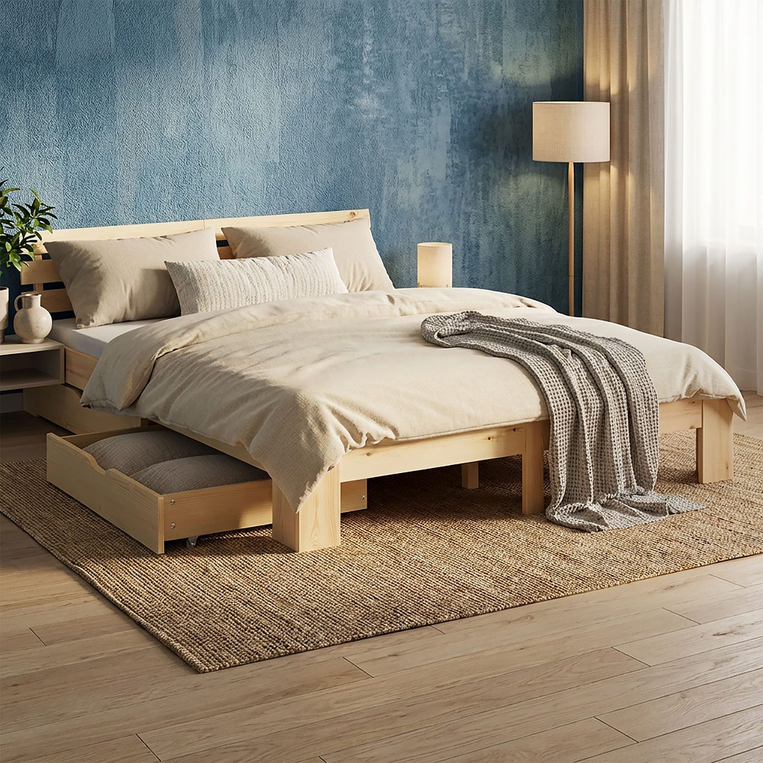 Homestyle4u Massivholzbett 90x200 140x200 160x200 180x200 Bettkasten Lattenrost Natur Weiß Grau (Set, mit Lattenrost und 2 Bettkästen, Stauraumbett), 180x200, Kiefer, mit Stauraum, klar lackiert, schlicht
