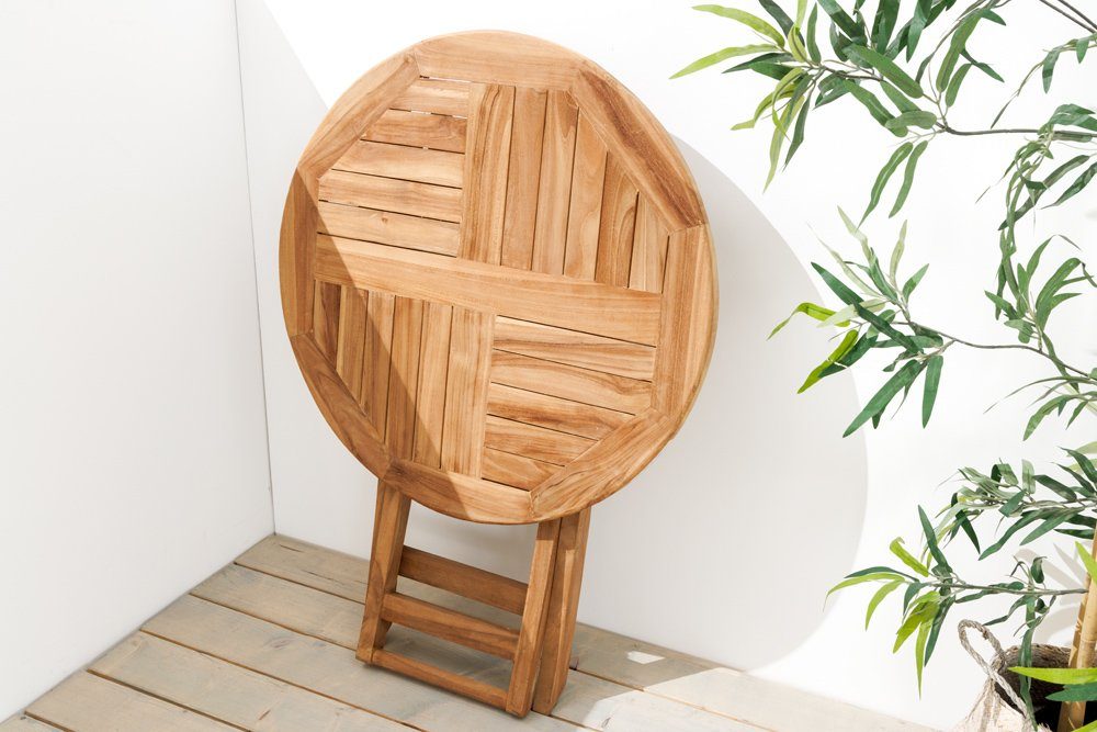 · Outdoor (Einzelartikel, Ø70cm TEAK · Garten natur Massivholz rund EMPIRE klappbar · Teak · Beistelltisch Balkonmöbel riess-ambiente · 1-St), ·