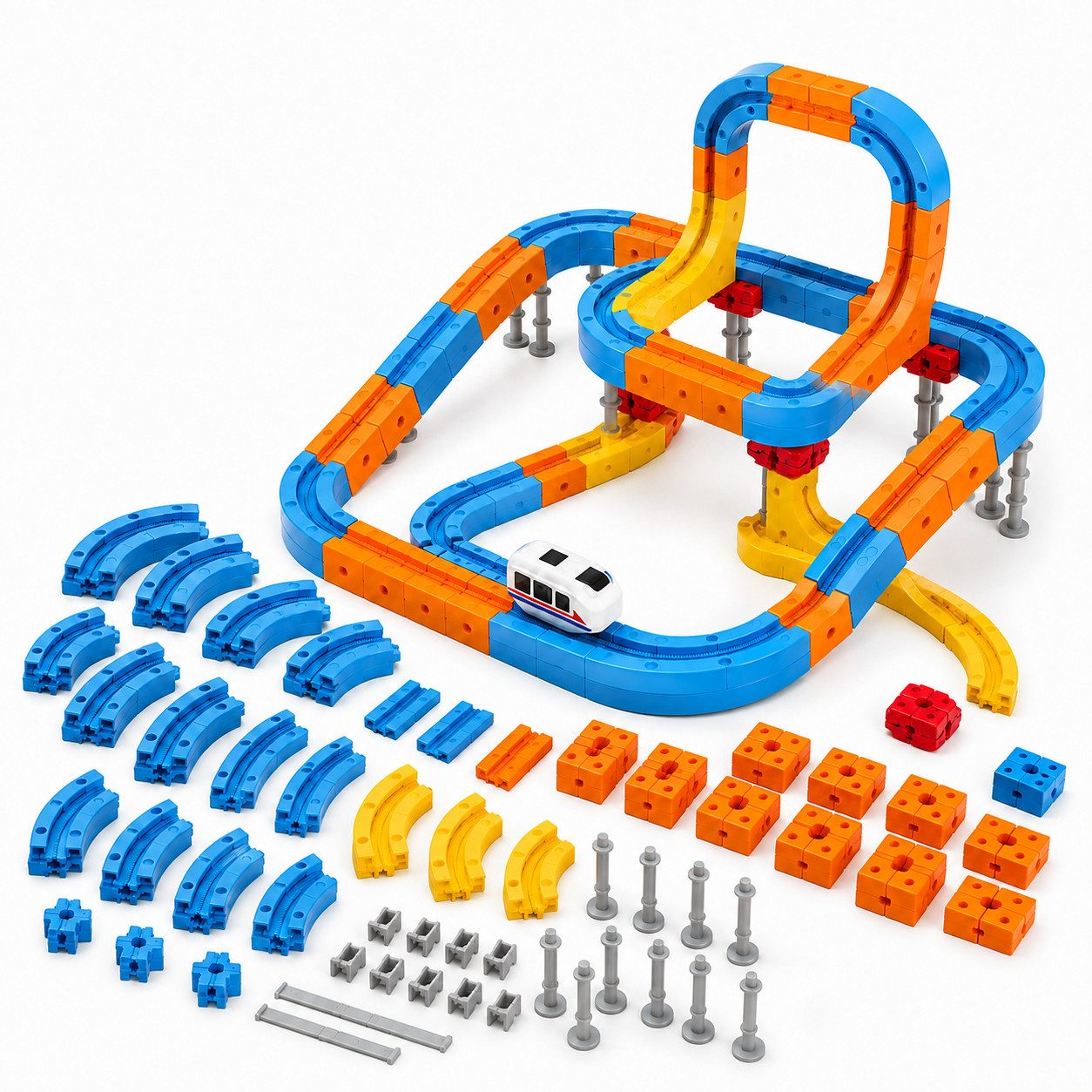 Luckice Motorisiertes Rennbahn‑Bauspiel mit magnetischem Stecksystem Magnetspielbausteine, (Set, 146 St., 80‑teiliges), für abwechslungsreiche Streckenbauweisen