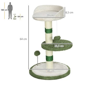 PawHut Kratzbaum 64 cm Runder Katzenbaum mit Liegefläche, Spielball, Sisal, geeignet für Katzen bis 4 KG, Weiß+Grün