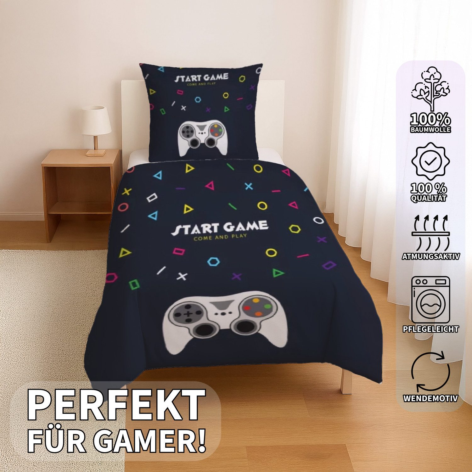 BrandMac Kinderbettwäsche Bettwäsche Set Start Game 2 tlg.135x200 cm (80x80 günstig online kaufen