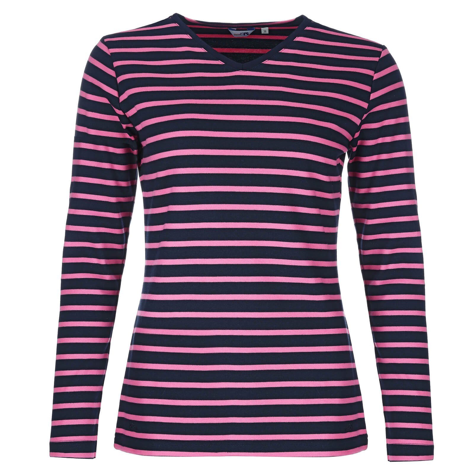 modAS Langarmshirt 25804 Damen Shirt mit Streifen und V-Ausschnitt - Breton günstig online kaufen