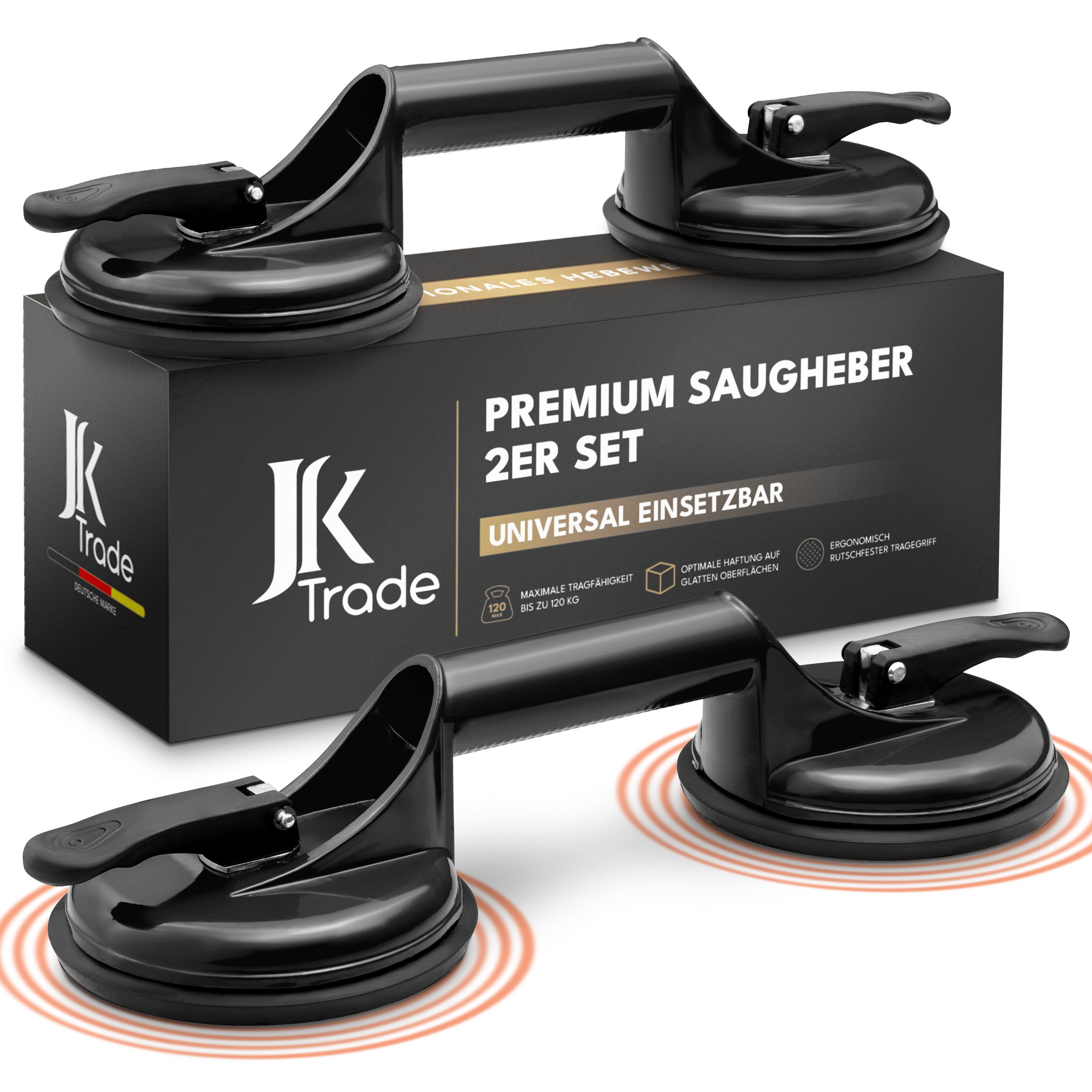 JK Trade Doppelsaugheber, max. 120 kg Traglast, Set, -], 2-tlg., Saugheber als ergonomischer & rutschfester Vakuumheber