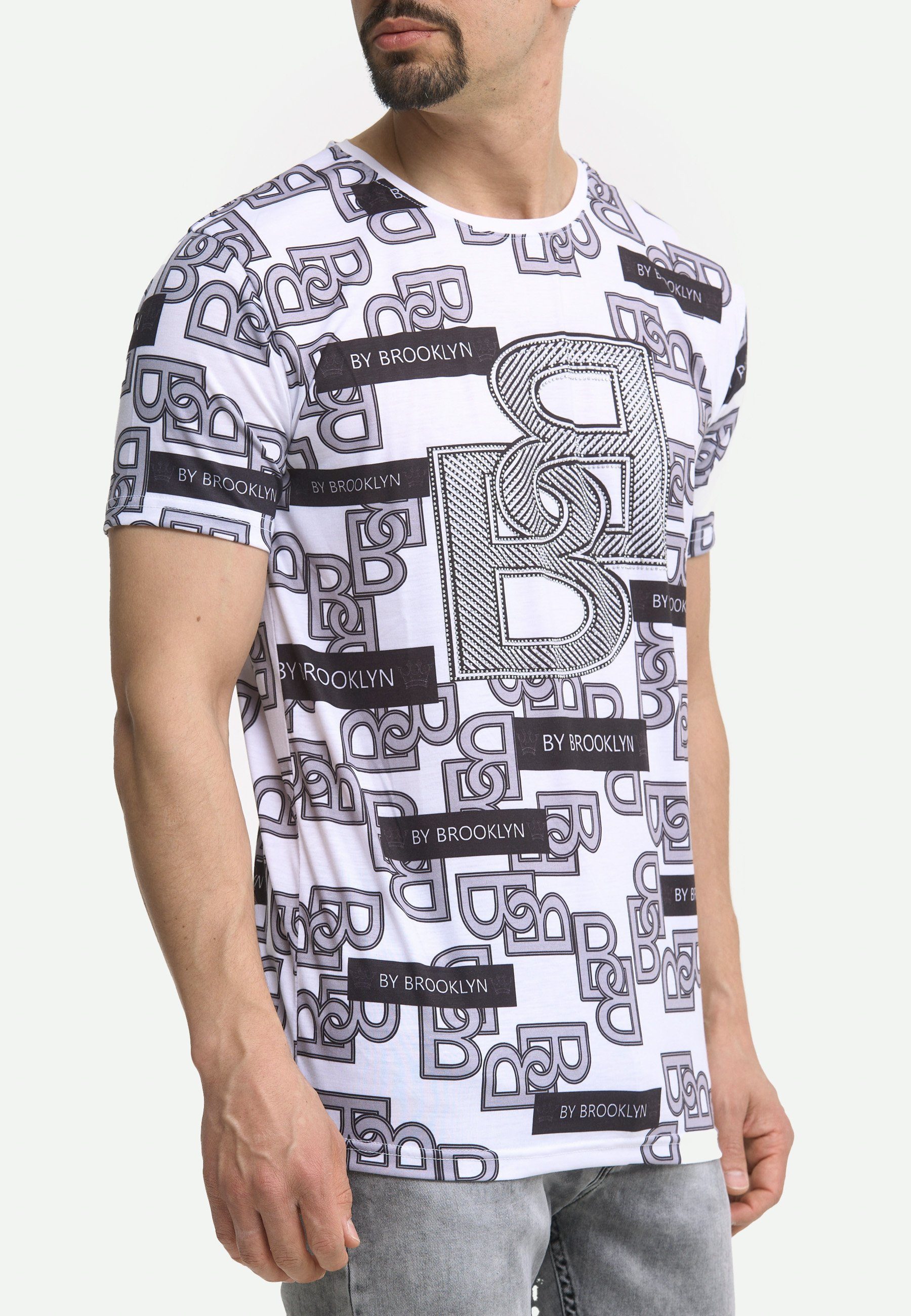 Code47 T-Shirt Shortsleev 1-tlg) Printshirt Tee Code47 Oberteil Weiß Herren T-Shirt Shirt, (Longsleeve Designer Polo
