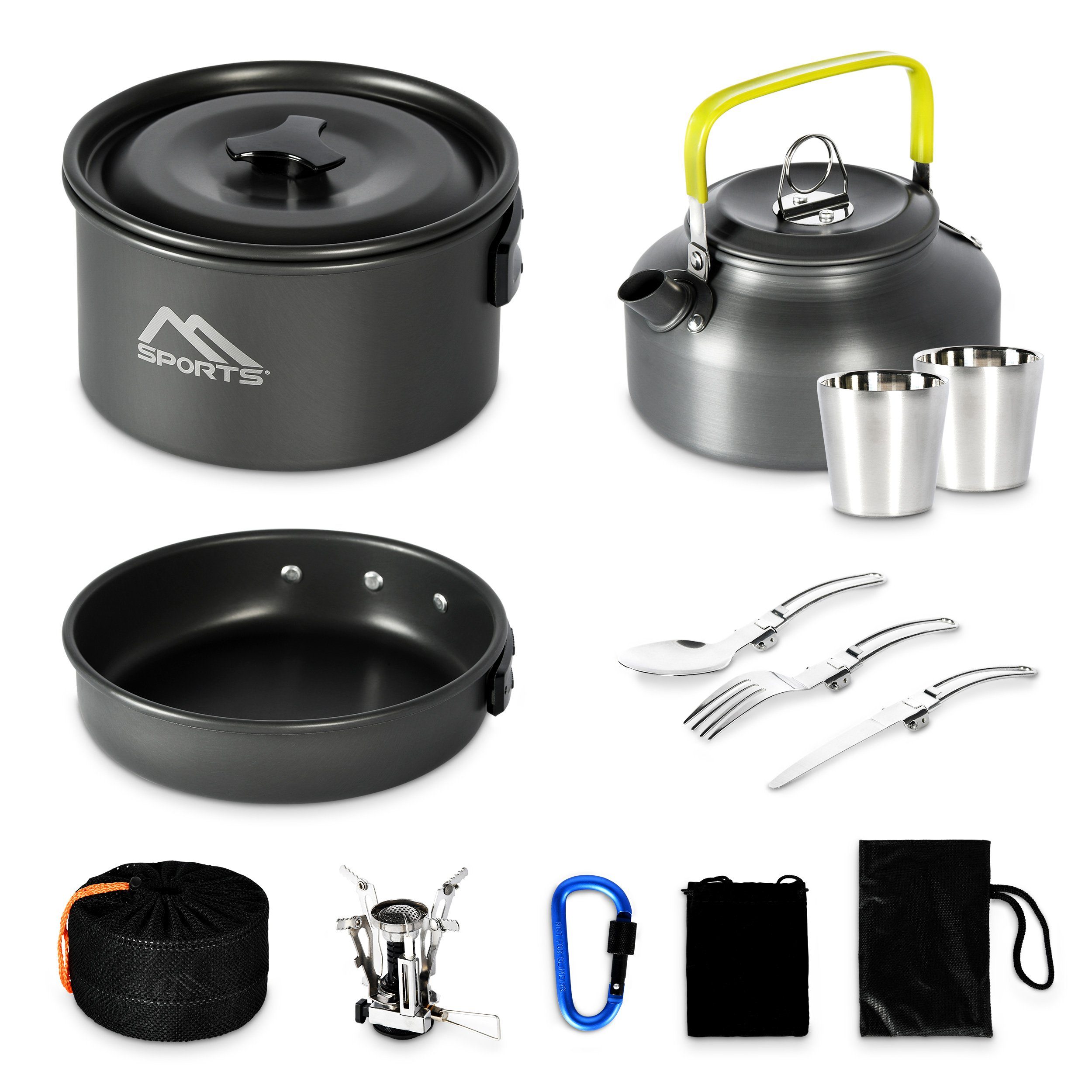 Pfanne Set Outdoor Topf Aluminium Kochset 11-teilig Kochtopf MSports® & Kochgeschirr Set, Gaskocher Camping aus Geschirr