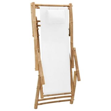 furnicato Gartenstuhl Liegestuhl Bambus und Canvas Cremeweiß