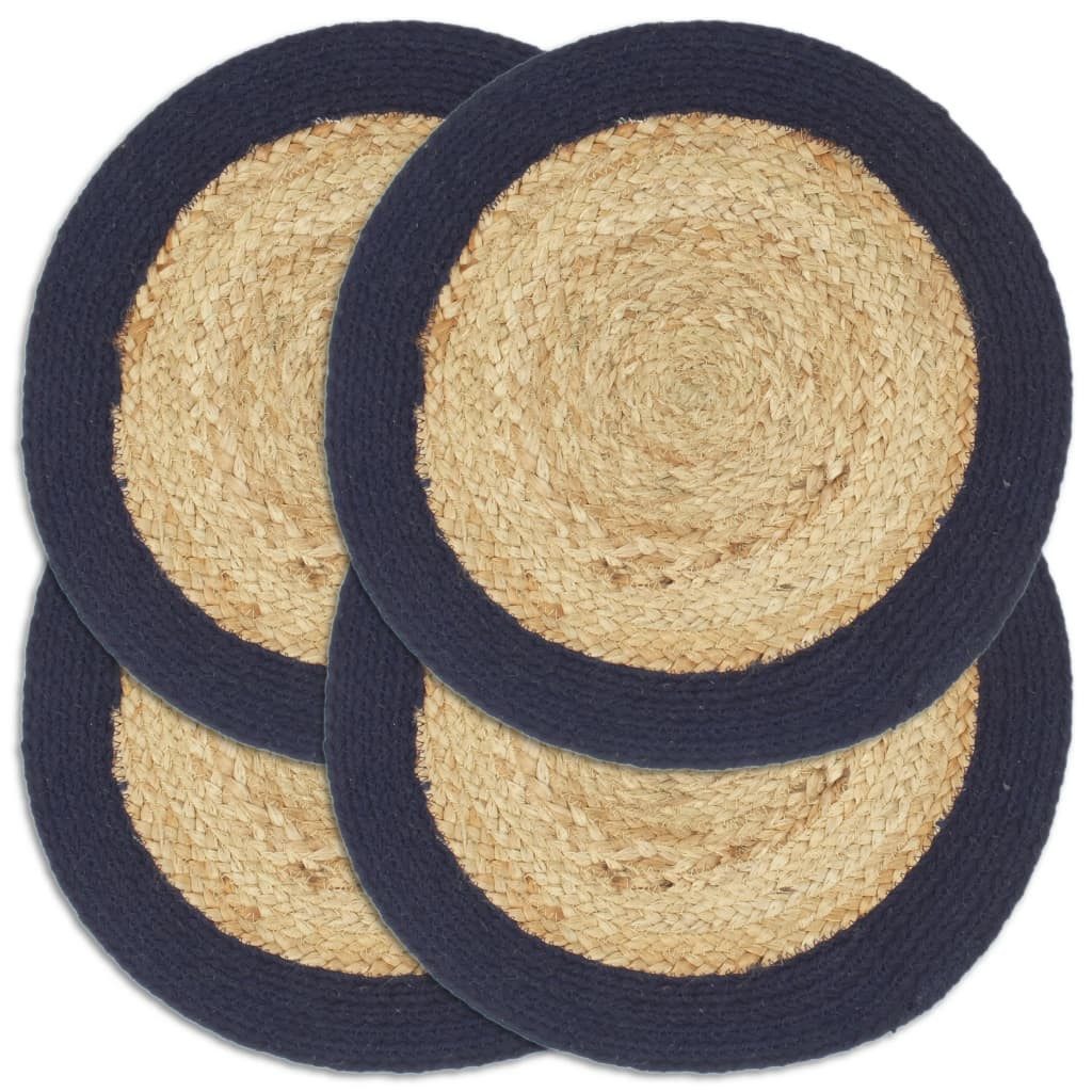 vidaXL Platzset Tischsets 4 Stk. Natur und Marineblau 38 cm Jute und Baumwolle, (4-St)