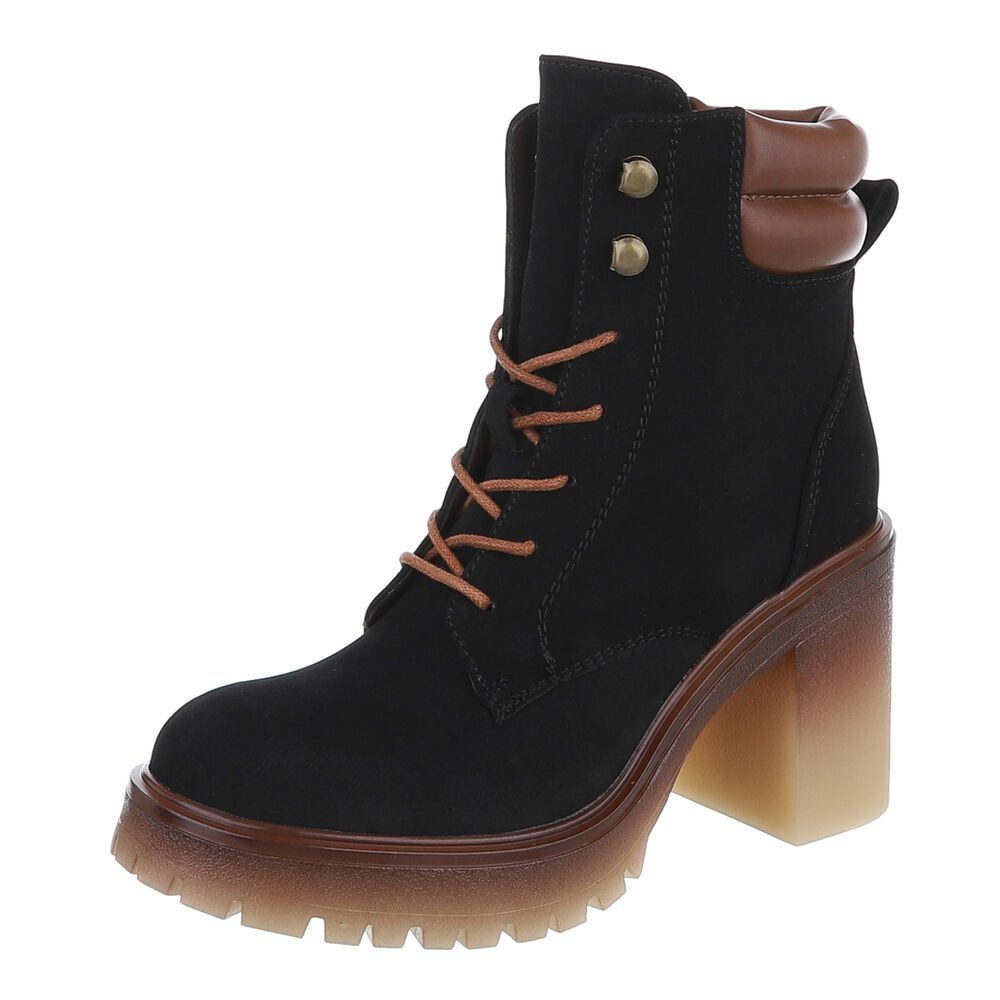 Ital-Design Damen Schnürstiefel mit Blockabsatz und Profilsohle Schnürstiefelette (92422411) Blockabsatz Stiefeletten in Schwarz