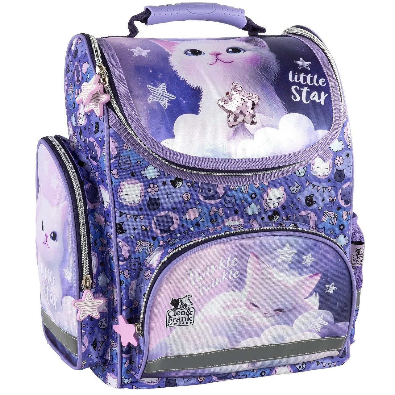 GOLDKIDS Schulranzen für Mädchen, 8er-Set - (Schul-Rucksack für Kinder mit Federmäppchen, 1-tlg., - Schuhbeutel Trinkflasche und Brotdose), - Katze Motiv- 1-3 K – Bild 2 von 5