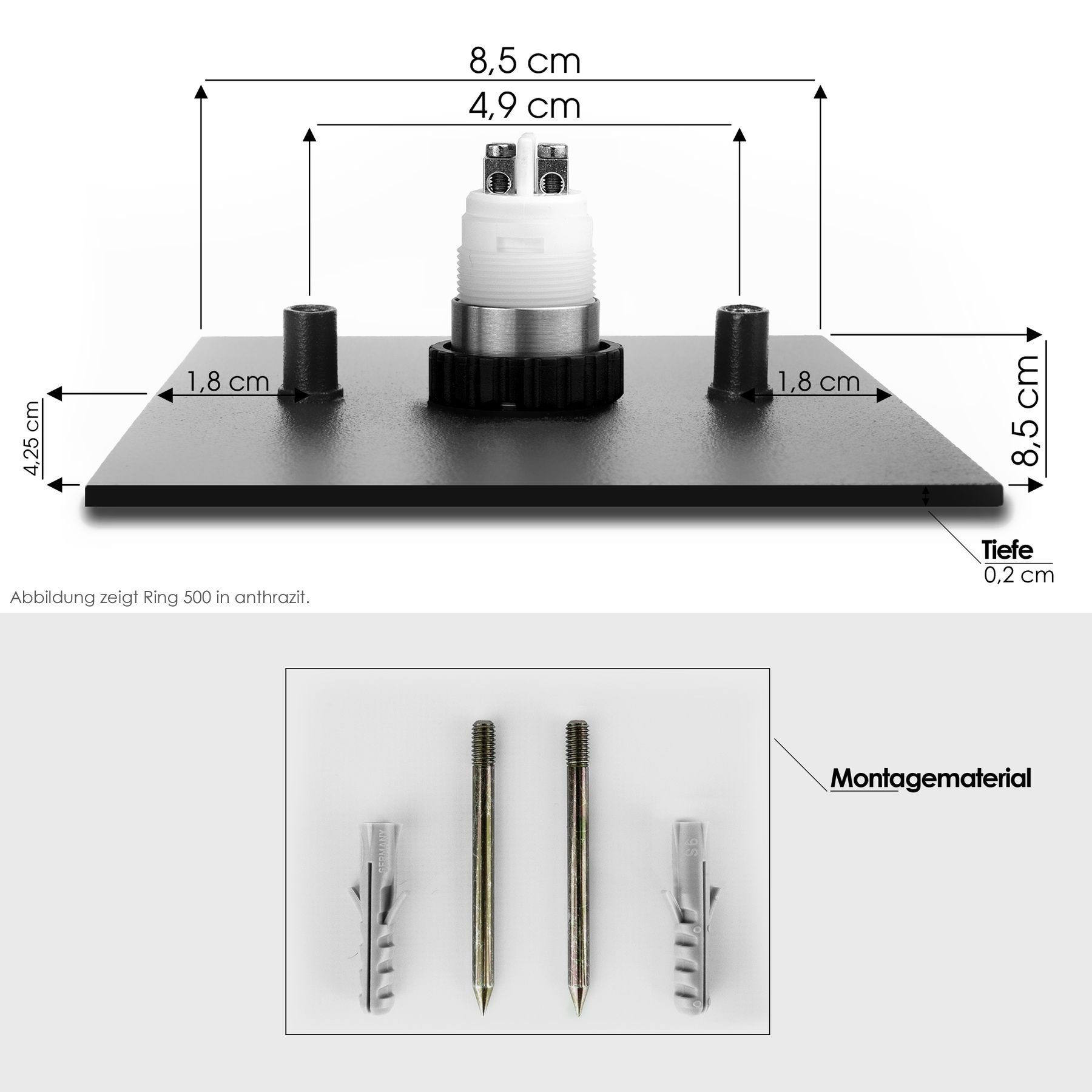 500 (DB Türklingel quadratisch MOCAVI anthrazit-eisenglimmer Qualitäts-Klingel (8,5 RING cm) aus V4A-Edelstahl, 703) MOCAVI