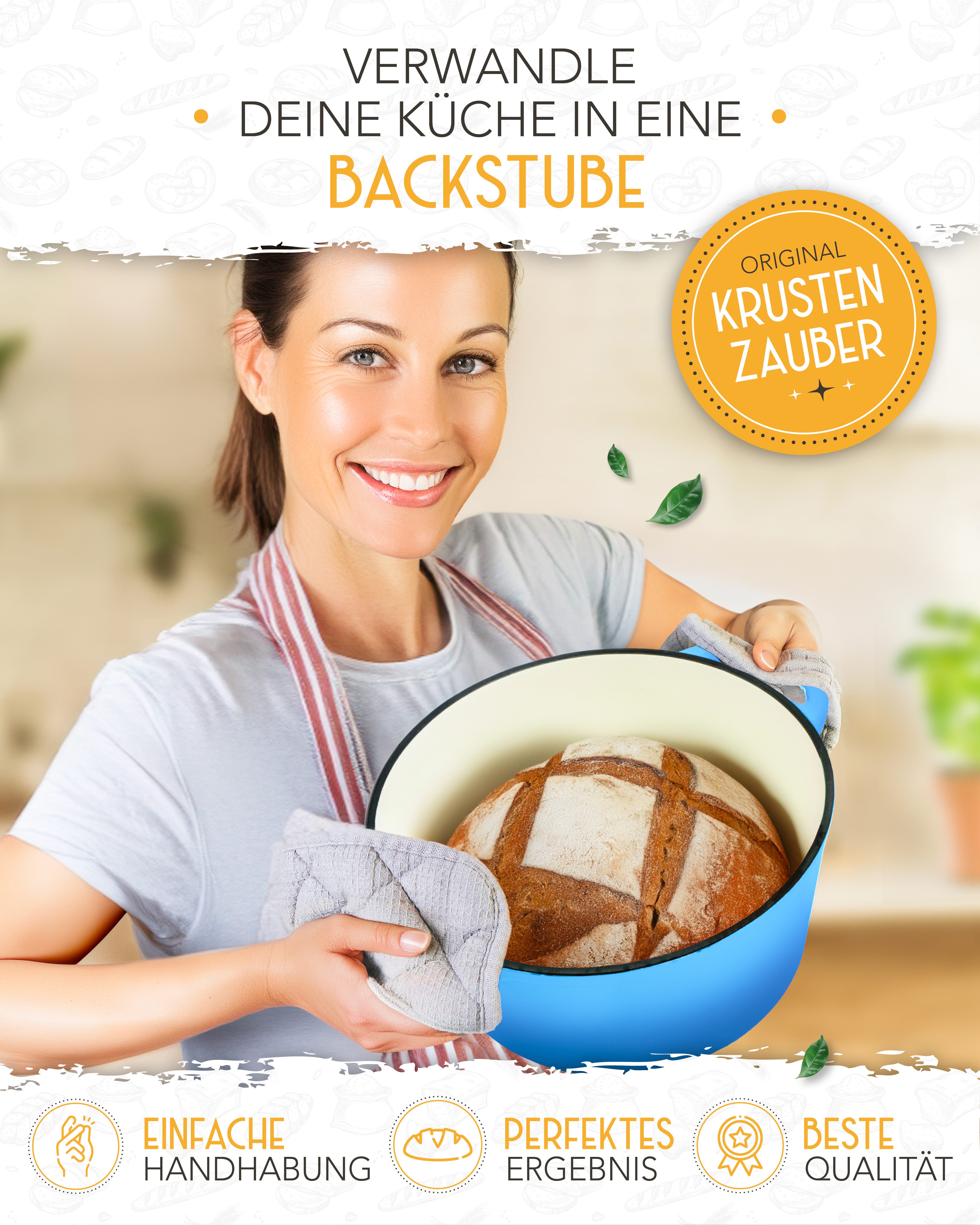 Krustenzauber Kasserolle Gusseisen Topf als Kochtopf, Schmortopf oder Brotbackform – Bild 2 von 5