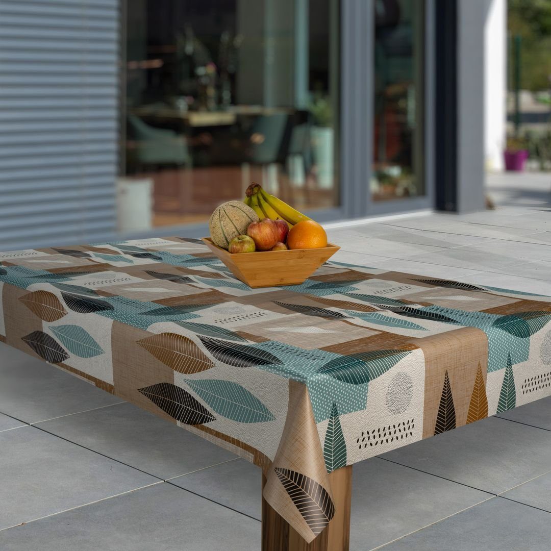 laro Tischdecke Wachstuch-Tischdecken Blätter Braun Blau Patchwork rechteck günstig online kaufen