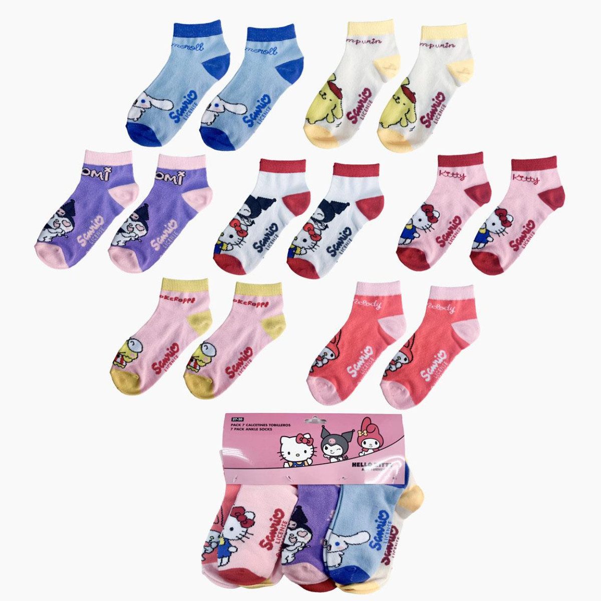 Hello Kitty Kurzsocken Kinder 7'er Sneakersocken Mehrpack