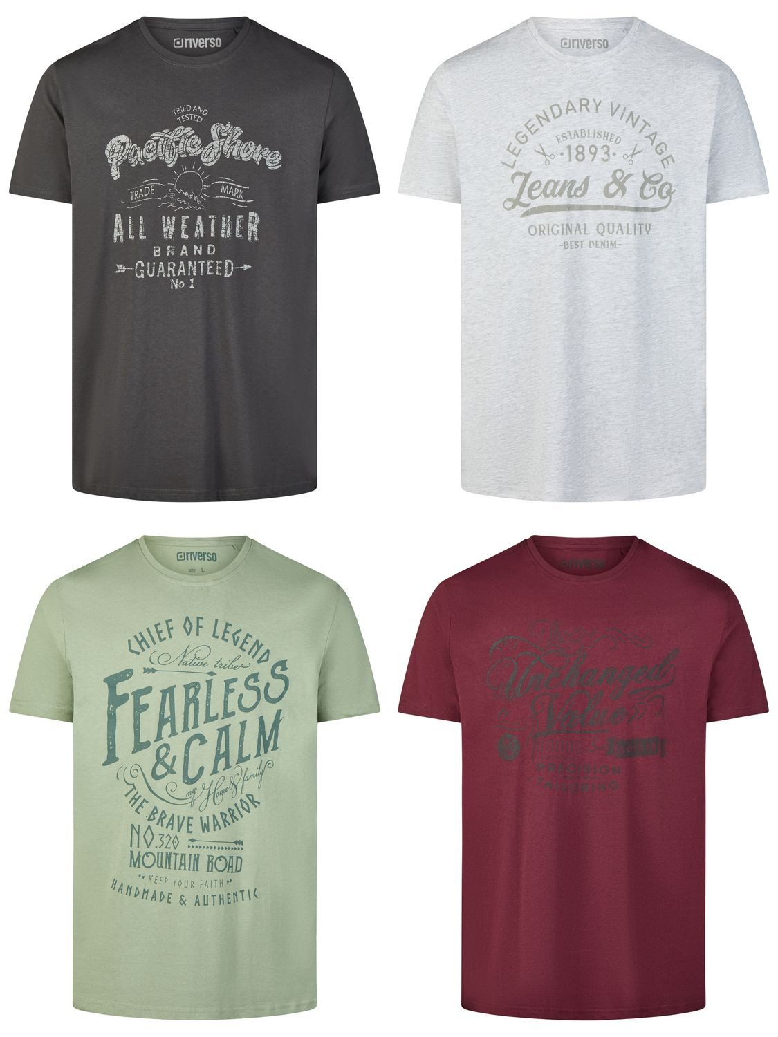 riverso T-Shirt Herren Printshirt RIVLeon Regular Fit (4-tlg) Kurzarm Tee S günstig online kaufen