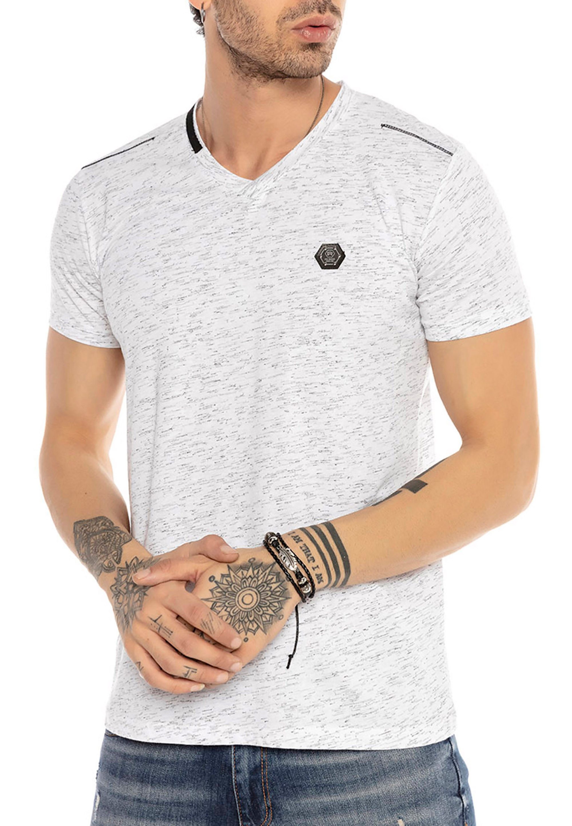 T-Shirt mit V-Ausschnitt – meliertes Design, Slim Fit