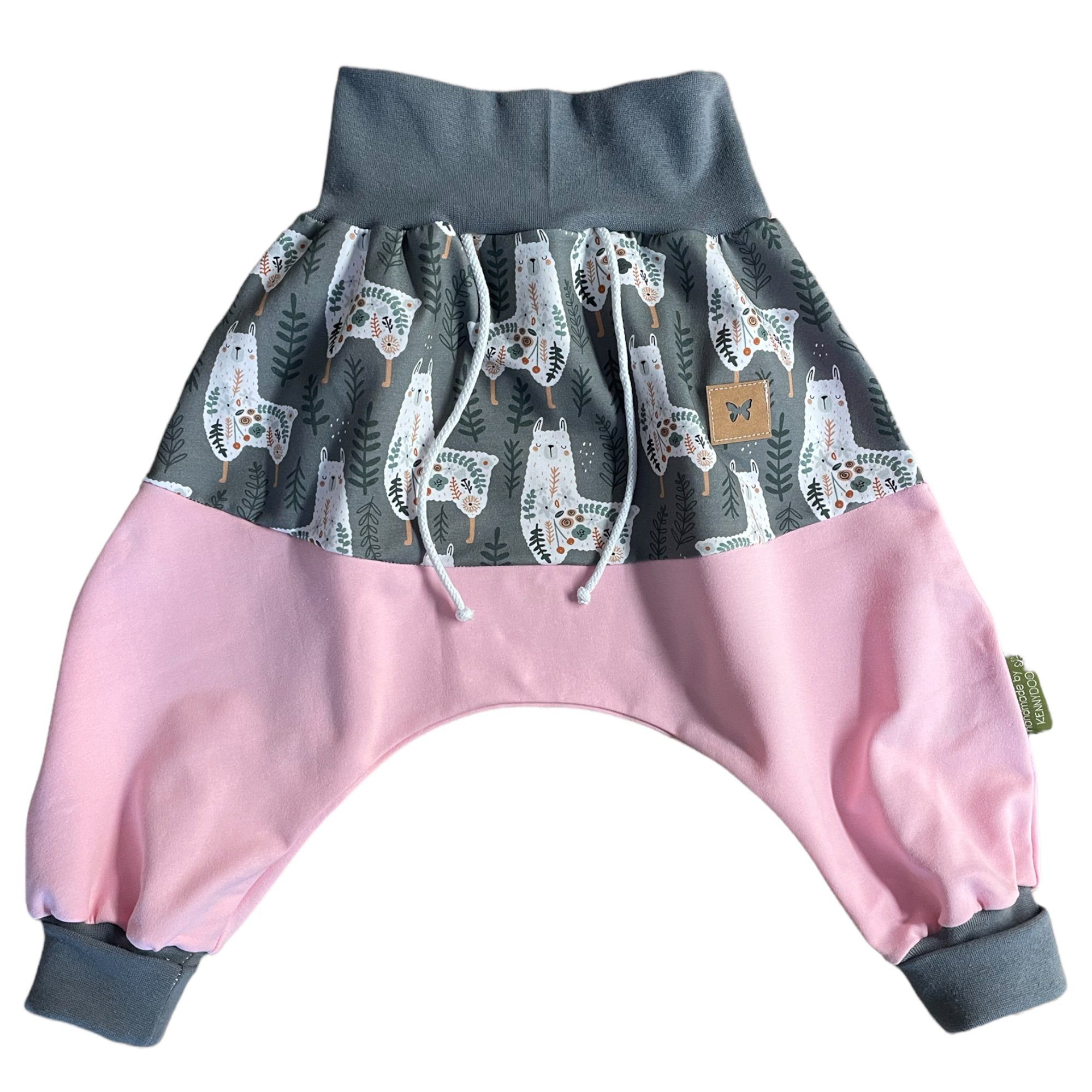 kennydoo Jogger Pants Baby & Kinder Pumphose rosa Eukalyptus Lama Gr. 56 bis 104 Bündchen krempelbar