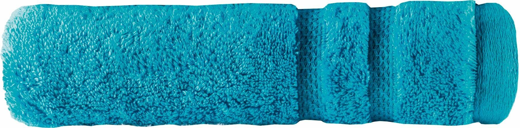Egeria Gästehandtuch Micro Touch, flauschig, extrem Baumwolle 100% & (1-St), Streifenbordüre, Walkfrottee saugfähig türkis