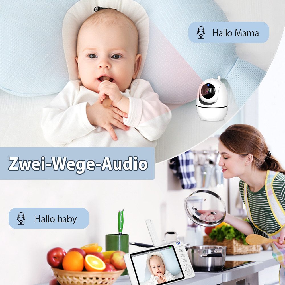 FANNOU Babyphone 720P mit Kamera 5 Zoll Baby Monitor, Nachtsicht, Bidirektionales Interkom, Zwei-Wege-Audio VOX-Modus Temperaturüberwachung Schlaflied Wecker
