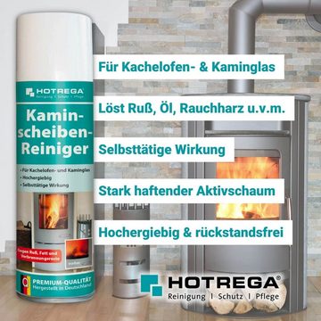 HOTREGA® Kaminscheibenreiniger Ofenreiniger Ruß Harz Glas 300ml Microfasertuch Scheibenreiniger