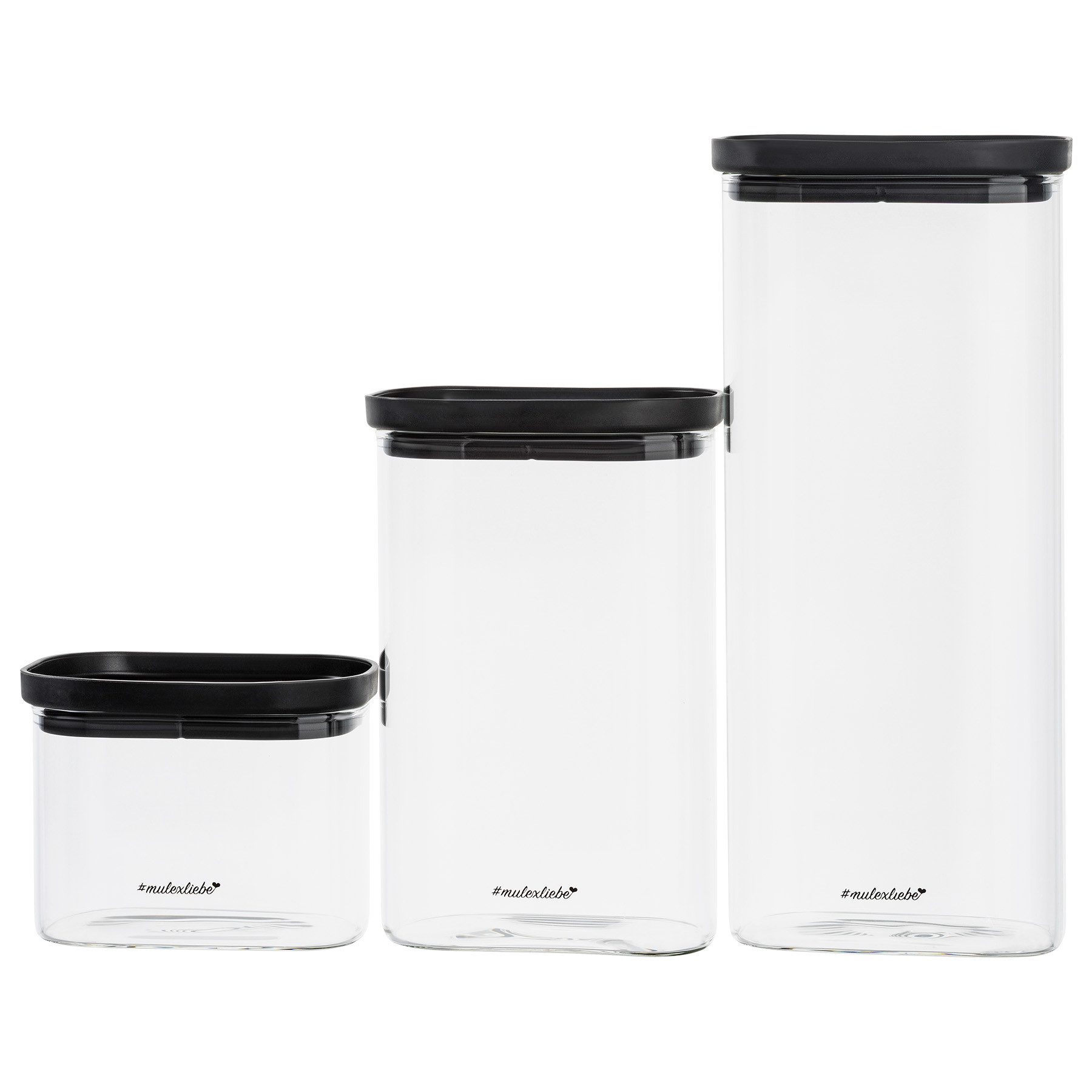 Mulex Vorratsglas LIDKÖPING Банки для хранения-Set, Glas, (stapelbar, 6-tlg., mit luftdichtem Deckel), schwarz
