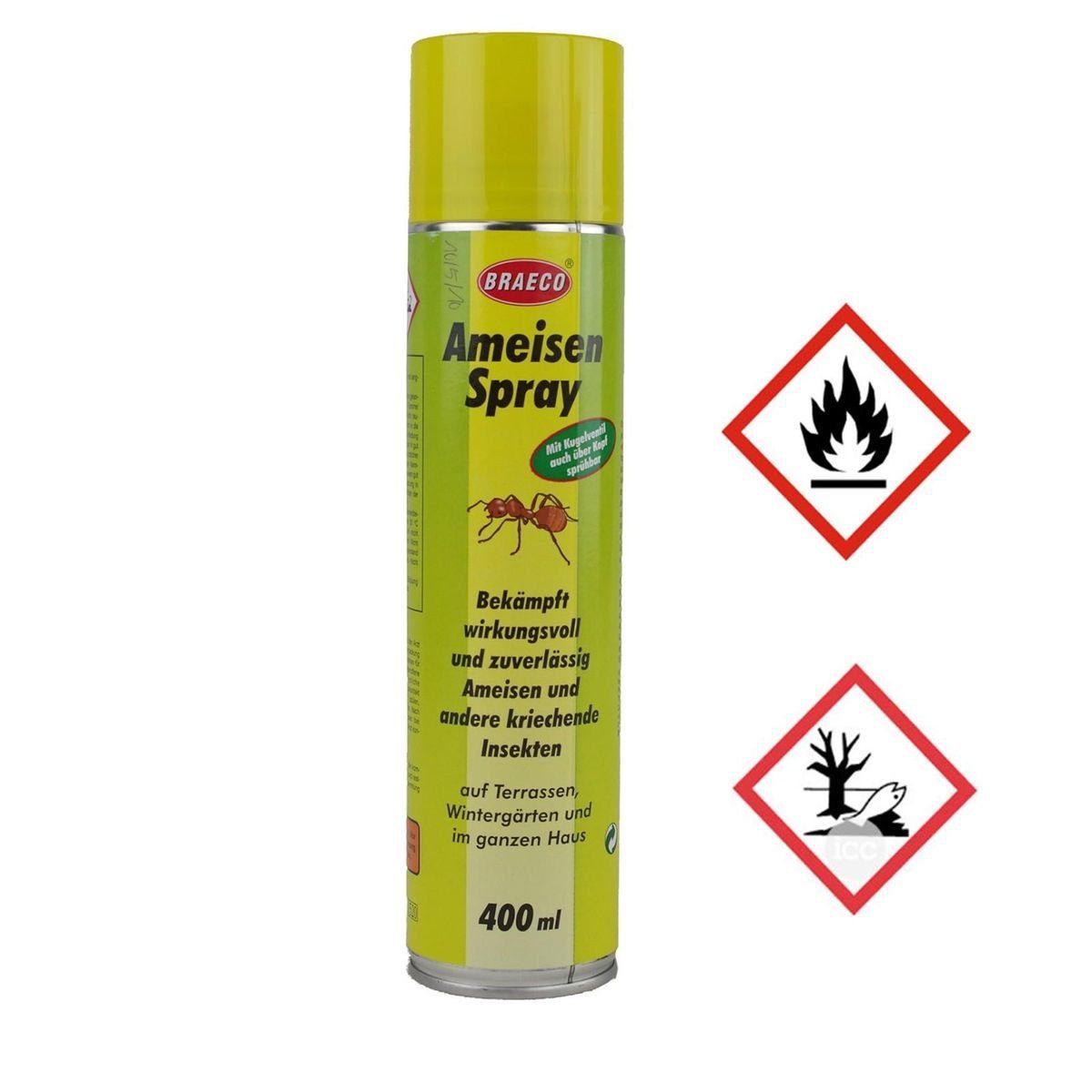 BRAECO Insektenvernichtungsmittel Ameisenspray Ameisengift Ungezieferspray 400ml Insektenspray, 400 ml, mit Kugelventil
