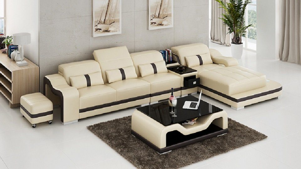 Leder Design LForm Polster Ecksofa Stoff Ecksofa, JVmoebel Couch Beige/Braun Textil Bettfunktion