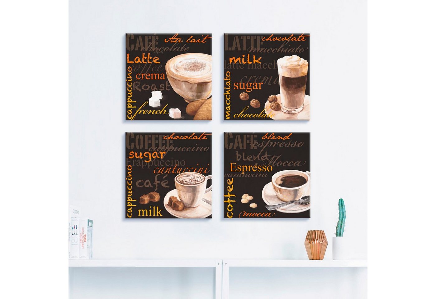 Artland Leinwandbild »Cappuccino Macchiato Coffee Espresso«, Getränke (4 Stück)-HomeTrends
