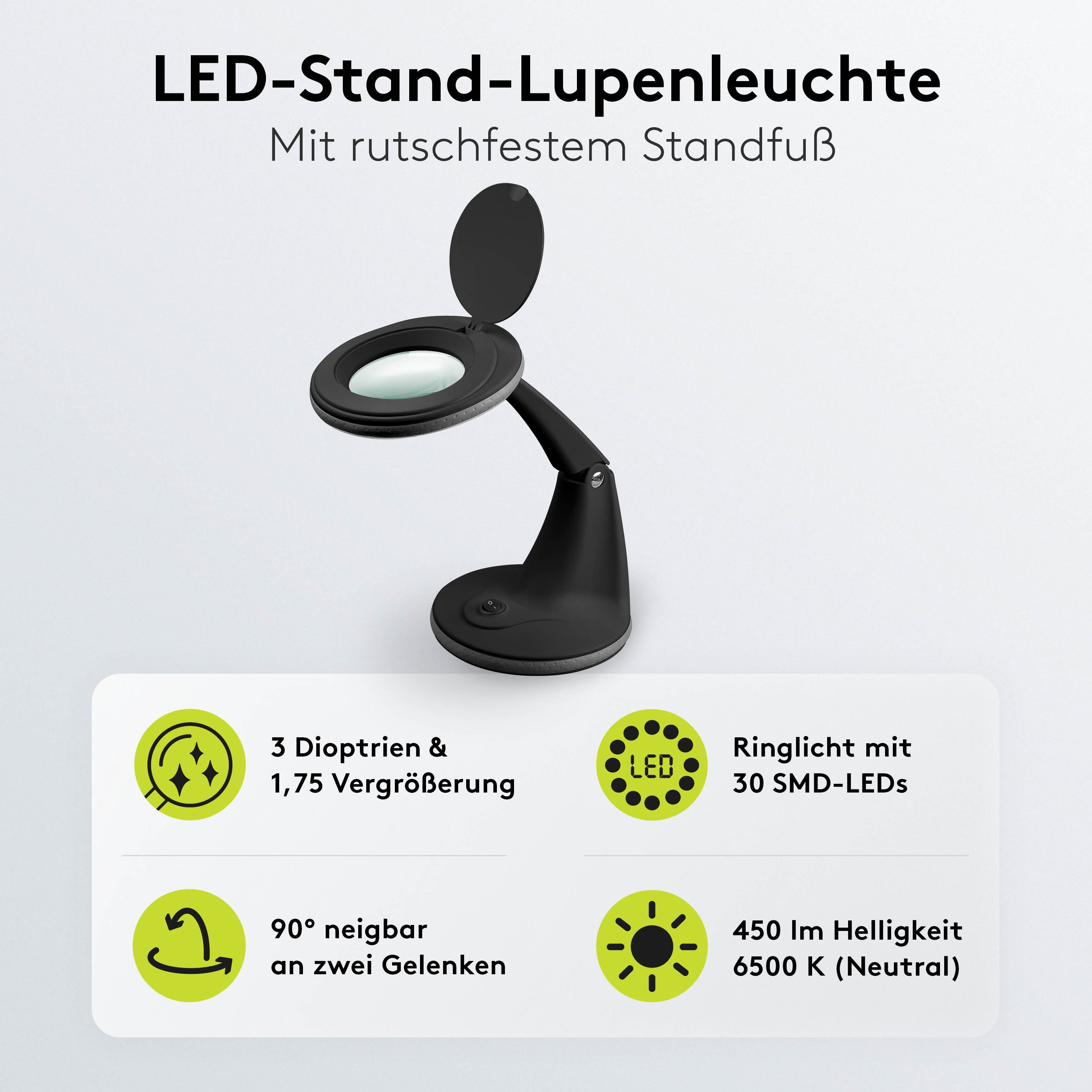 Goobay Lupenlampe 6 W LED Lupenleuchte mit Standfuß, SMD LED, kaltweiß, 6500 K