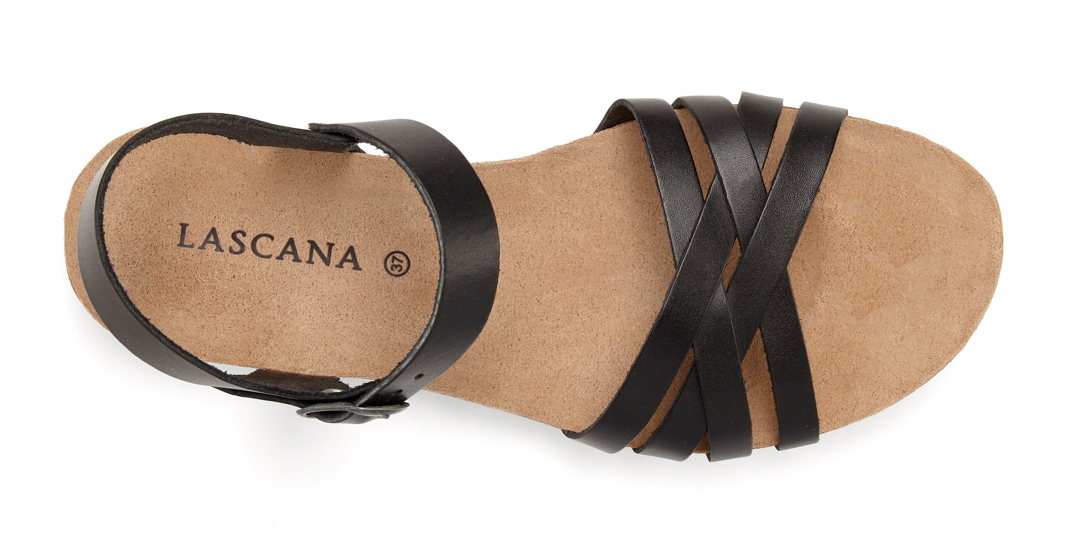 LASCANA Sandalette, Sommerschuh, offener Schuh, Sandale aus Leder mit Korkfußbett