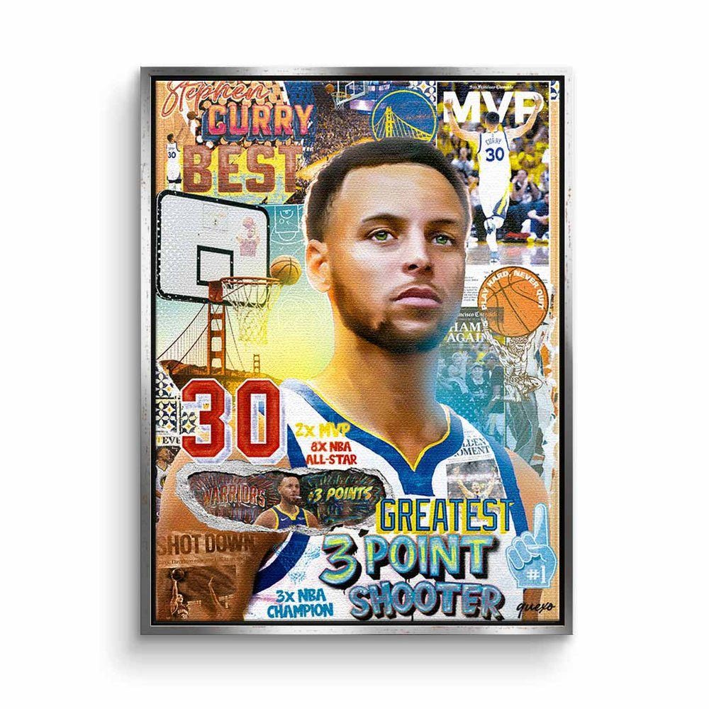 DOTCOMCANVAS® Leinwandbild, Leinwandbild Stephen Curry Golden State Warriors Pop Art DOTCOMCANVAS silberner Rahmen