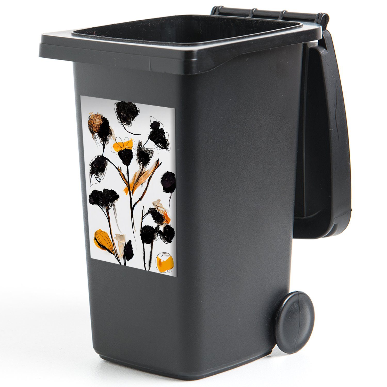 Schwarz - Mülleimer-aufkleber, Pastell - Mülltonne, MuchoWow Container, Blumen Gelb (1 Abfalbehälter - - Sticker, St), Pflanzen Wandsticker