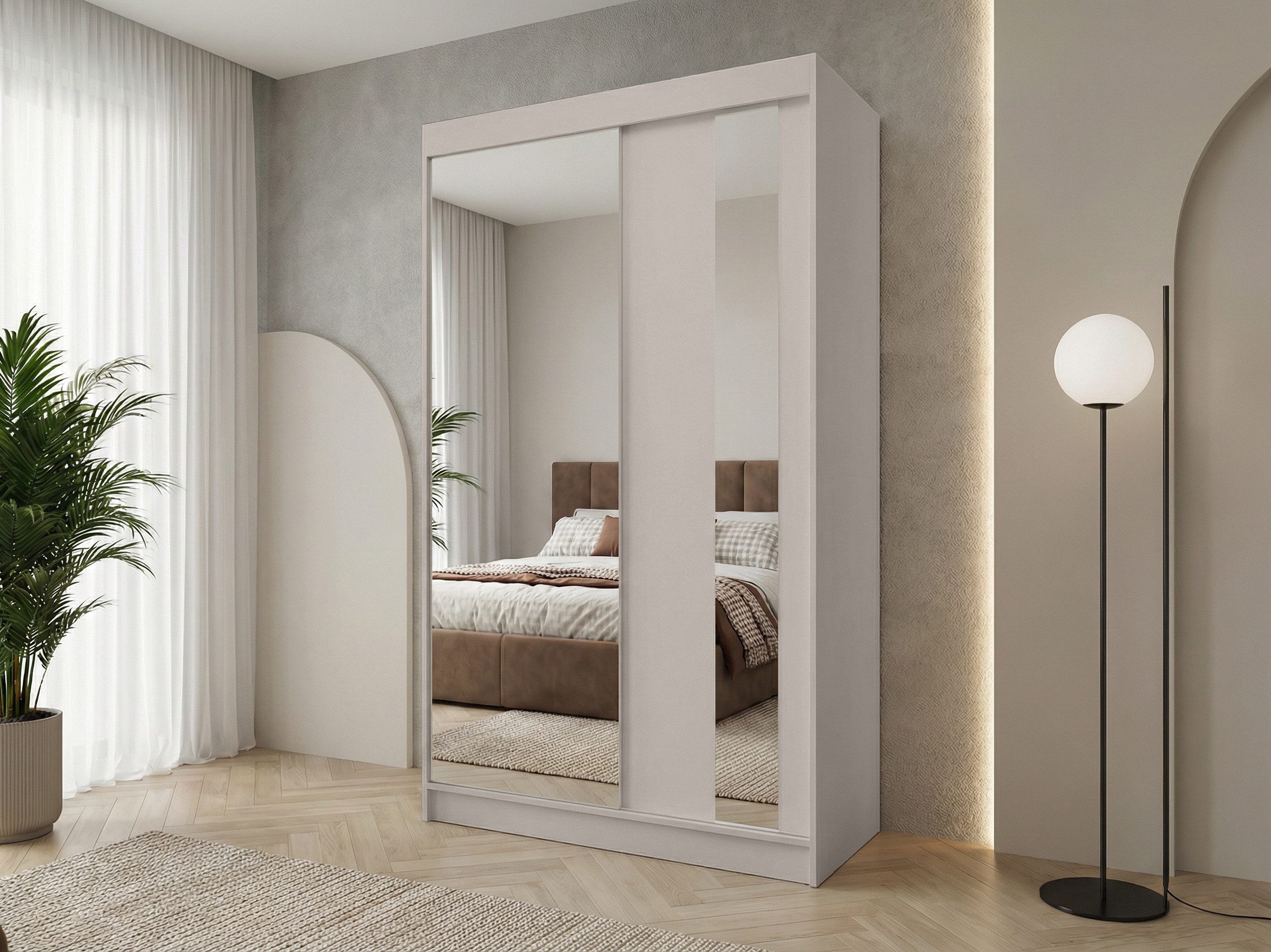 Beautysofa Schwebetürenschrank Gaja (weiß, schwarz, graphit, artisan, Kaschmir Farbe) mit Schubladen, Spiegeln und Kleiderstange