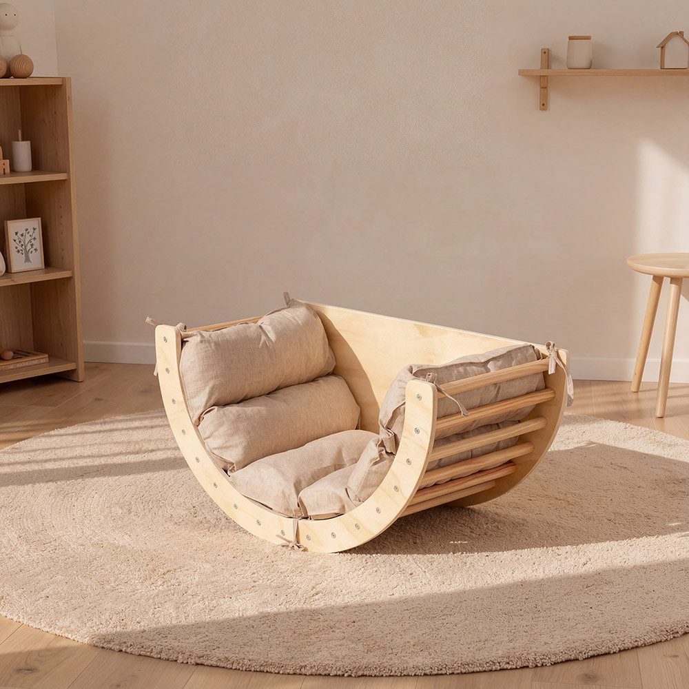 HOME DELUXE Klettergerüst 3 in 1 Kinderwippe NALAN inkl. Hocker und Auflage, (3-St), einsetzbar als: Wippe, Tisch, Kletterbogen oder Bude