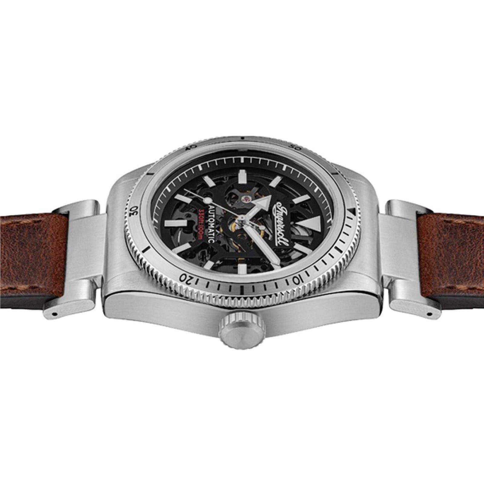 Ingersoll Automatikuhr Ingersoll Herrenuhr Leder braun, (Analoguhr), Herren Armbanduhr rund, Lederarmband braun, Fashion