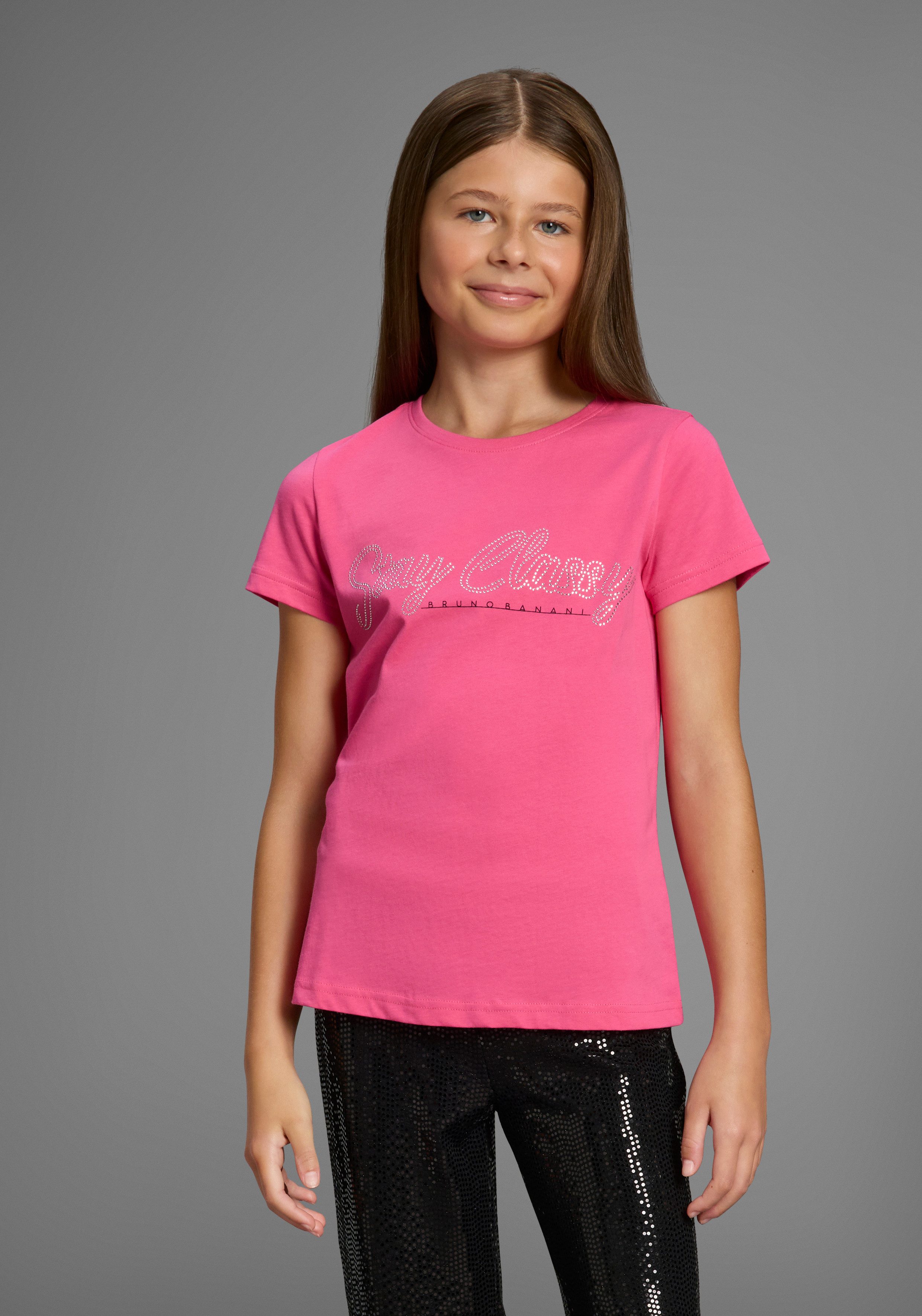 Bruno Banani T-Shirt Shirt mit glitzernder Strass-Applikation für Mädchen Für TEENS. Cooles Logoshirt