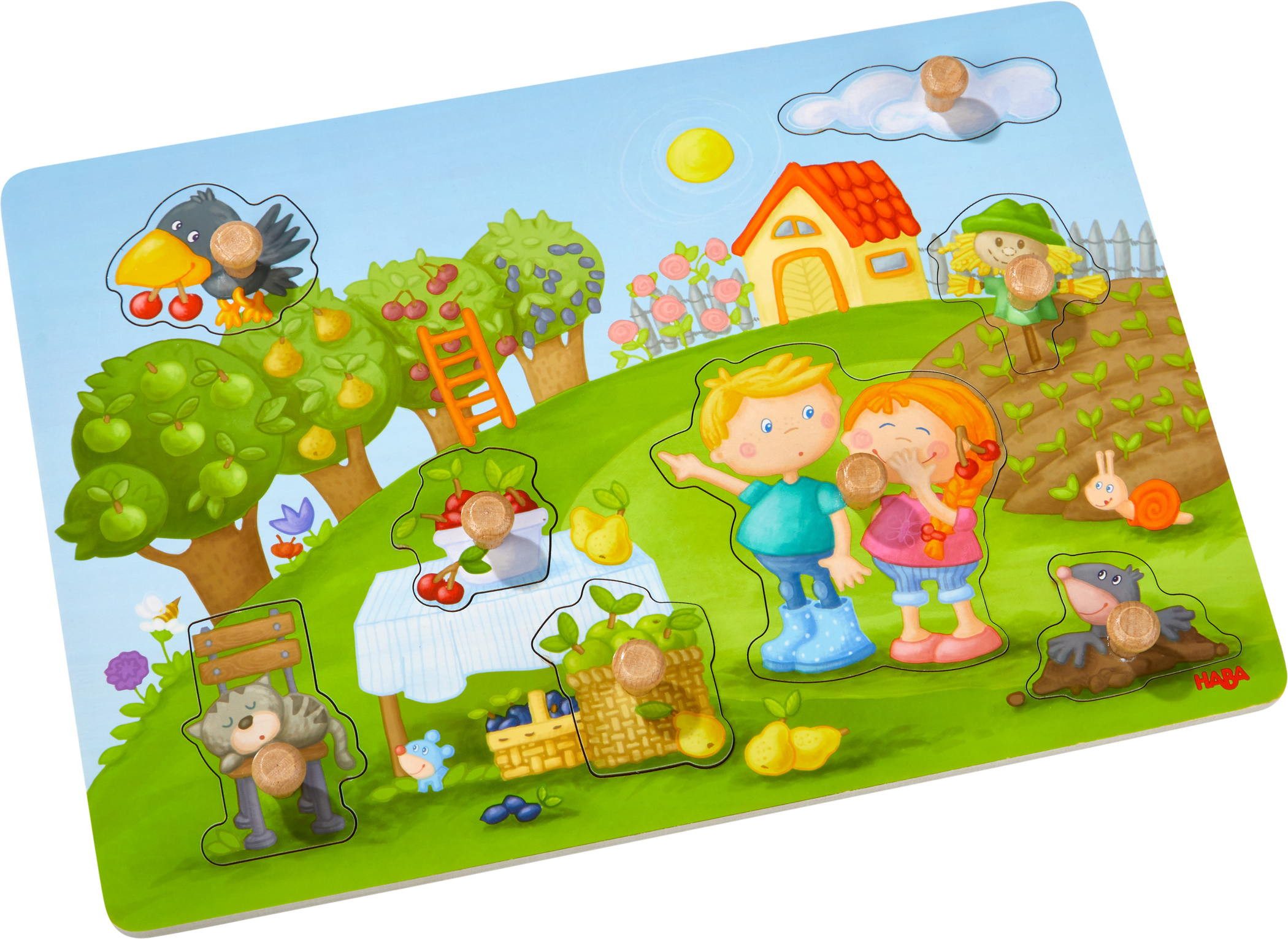 Haba Steckpuzzle 8 Teile Kinder Greifpuzzle Obstgarten 1304430001, Puzzleteile