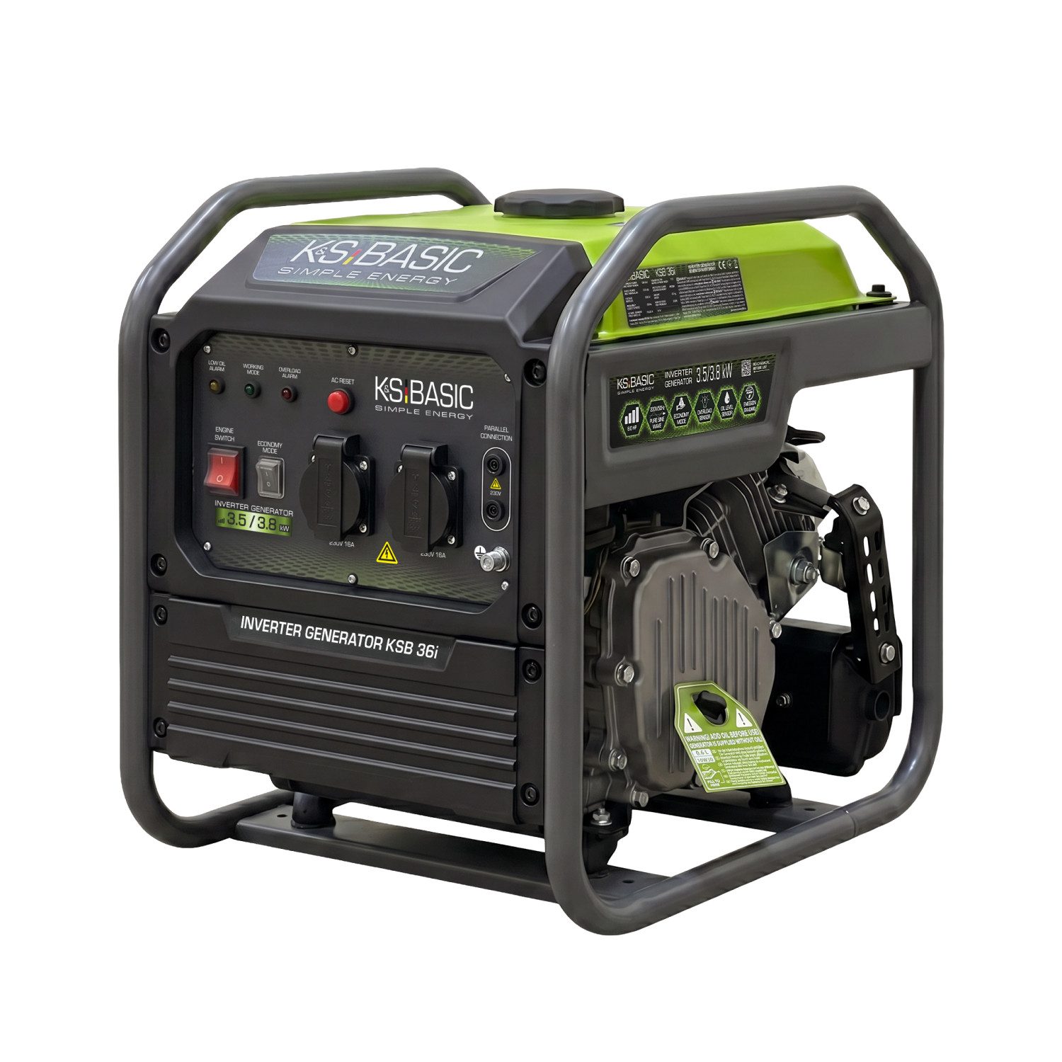 Könner & Söhnen Stromerzeuger KSB 36i, (Inverter Generator, 1-tlg., 3.8 kW Höchstleistung, 230V reine Sinuswelle, 100% Kupfer), ECONOMY MODE, Parallelschaltung, 8.0 PS Motor, 25kg