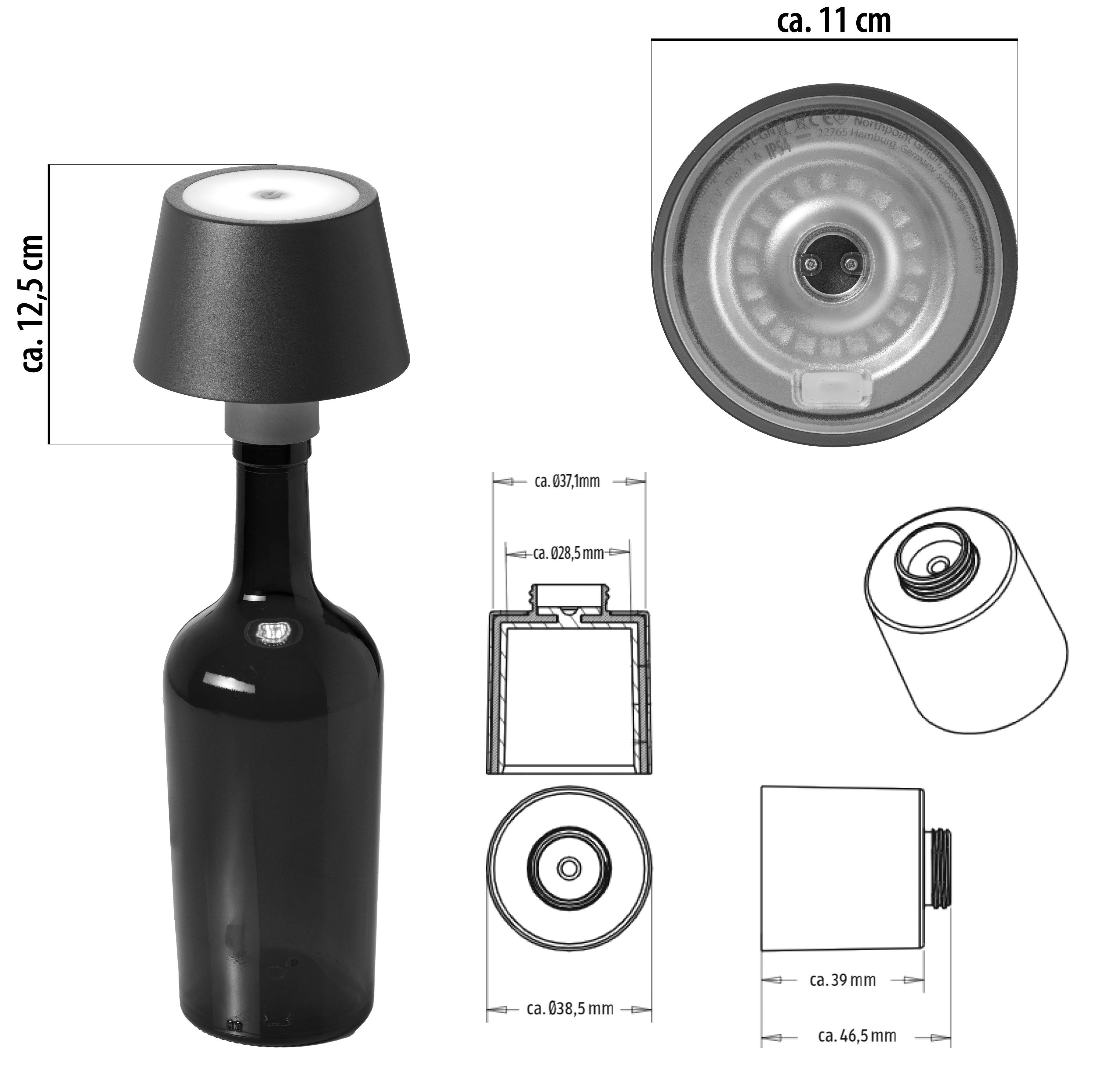 Northpoint LED Außen-Tischleuchte Flaschenlampe mit Touchsensor & Akku Dimmbar – Bild 3 von 5