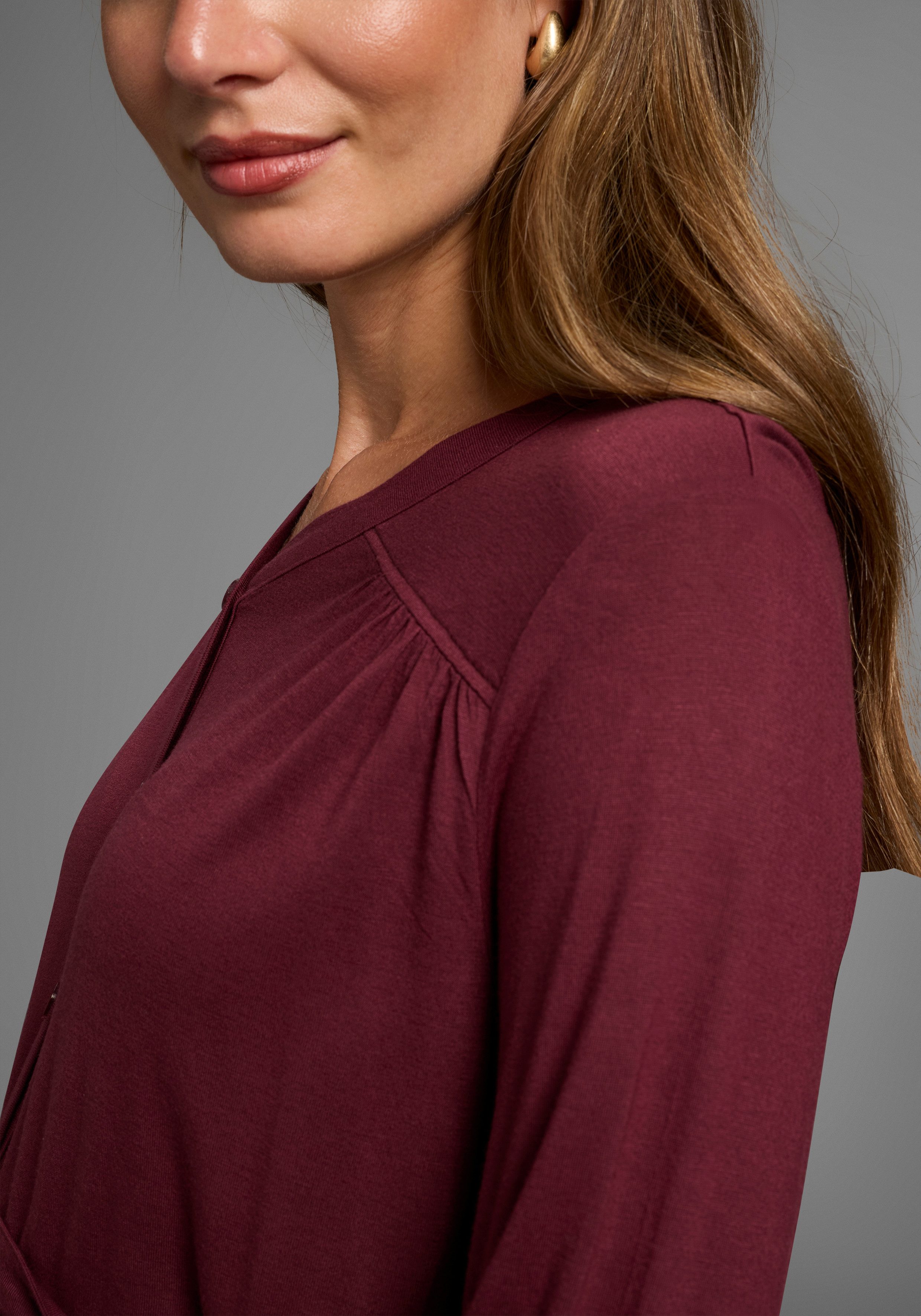 Nine-month maternity shirt, jersey blouse with tie belt, viscose maternity blouse, practical for pregnancy and afterwards