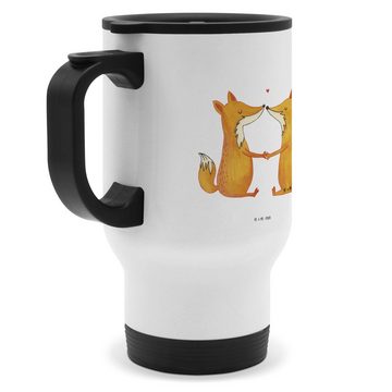 Mr. & Mrs. Panda Thermobecher Füchse Liebe - Weiß - Geschenk, Kaffeetasse zum Mitnehmen, Edelstahlb, Edelstahl, Einzigartige Motive