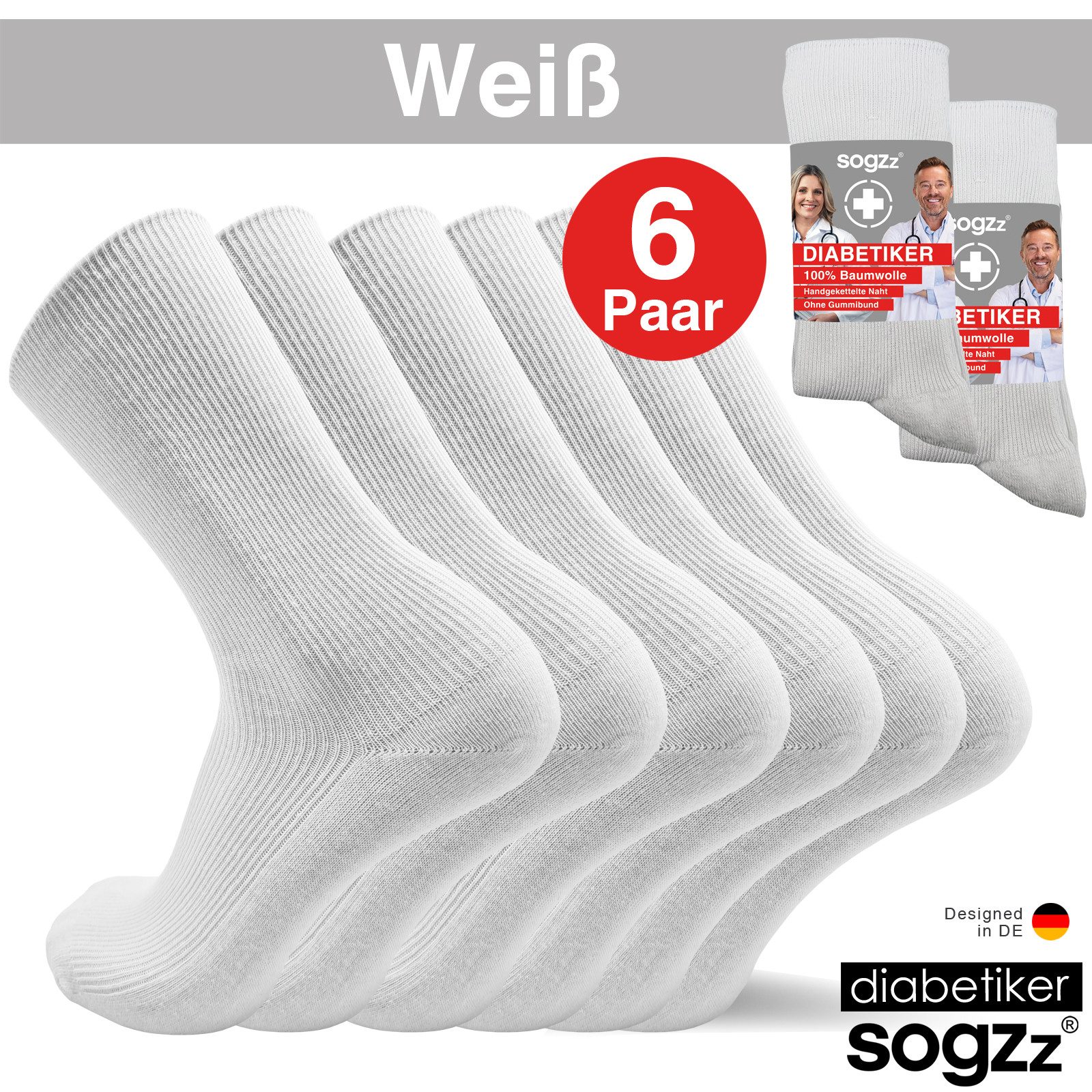sogzz Diabetikersocken 6-12 Paar Herren 100% Baumwolle ohne Gummi ohne Naht Diabetiker Socken (Ohne Gummibund, 6-Paar)