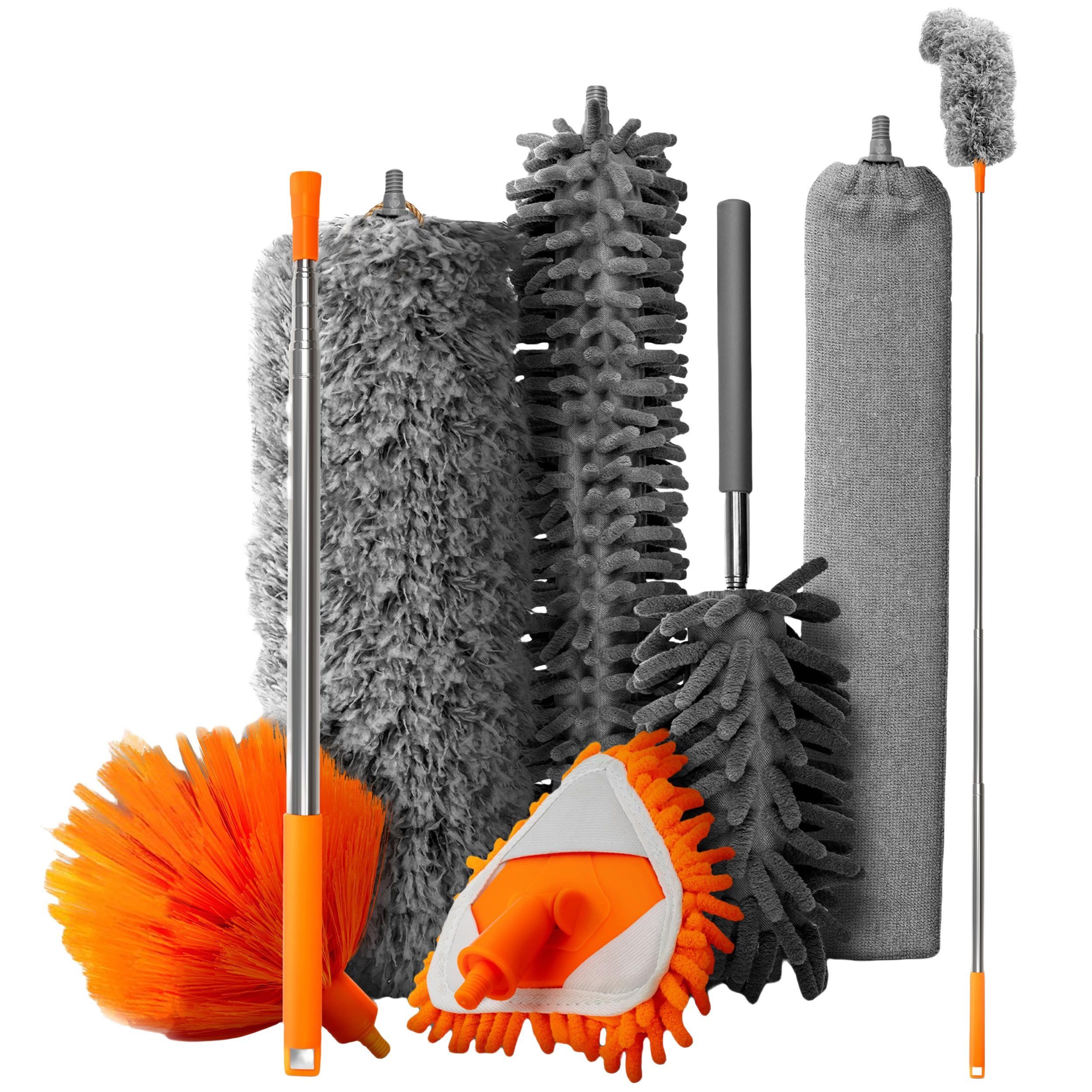 ibettertec Staubbesen Staubwedel Teleskop lang ausziehbar bis 2,50m und waschbar (Staubwischer im 7 teiligen Set,Mikrofasern Staubmagnet Magic Duster,Staubfänger Haushalt und Gewerbe, 7-St)
