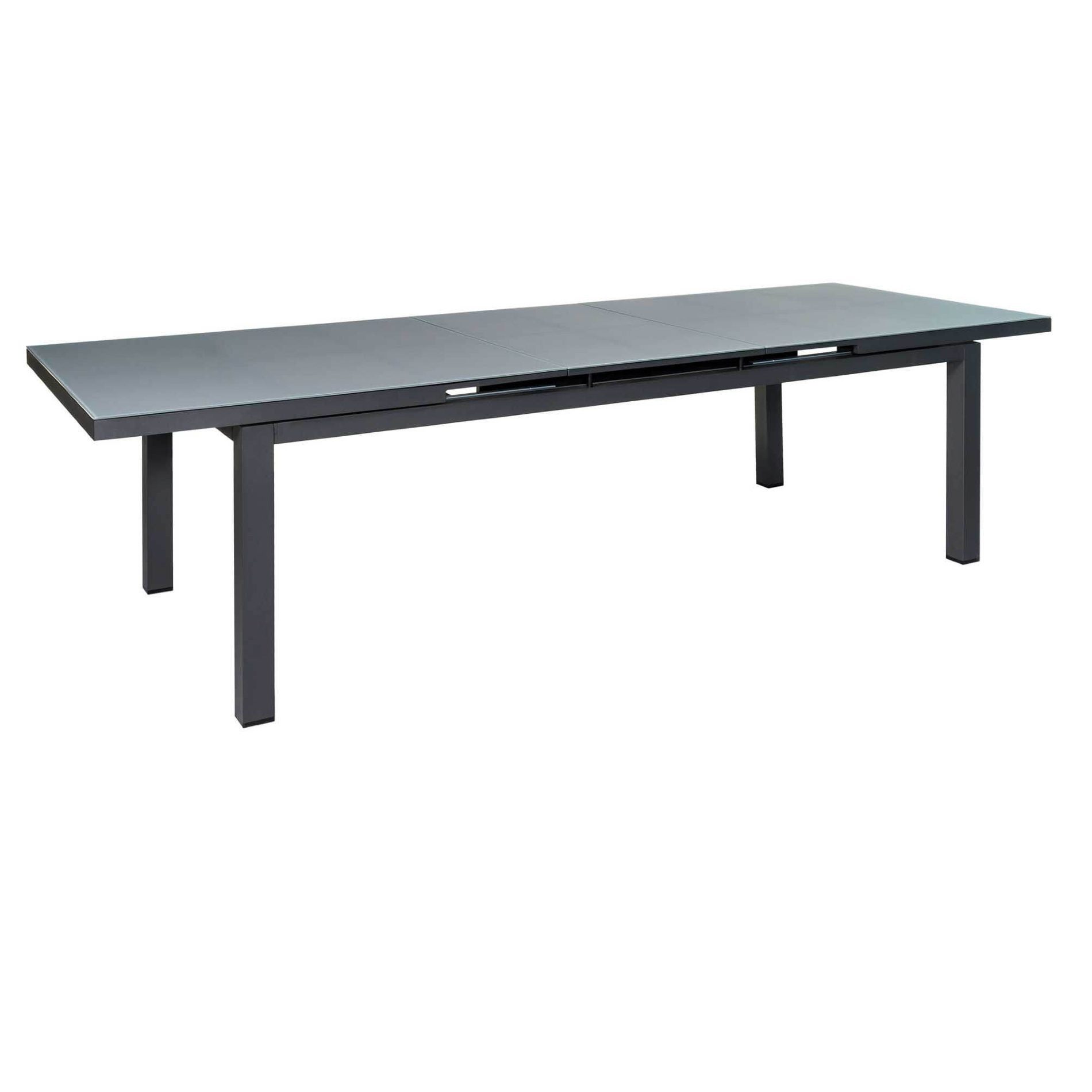 Jati & Kebon Gartentisch Gabon, Ausziehtisch, Outdoor-Tisch (Größe: 220/280 x 100 cm), ausziehbar auf 280 cm, Tischplatte Sicherheitsglas, Aluminium