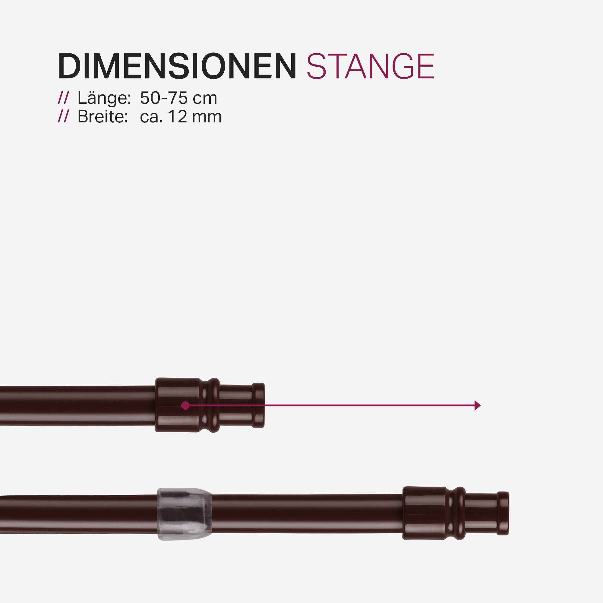 ausziehbar, schrauben, und / Ø geklemmt, Träger zum 12, mm, 12 Bestlivings, Braun Klemmträger Cafehausstange ausziehbar Edelstahl, 50 kleben Gardinenstange Cafehausstangen inkl. geklebt, Klemmträger 225cm - Klemmfix, geschraubt, Klemmstange