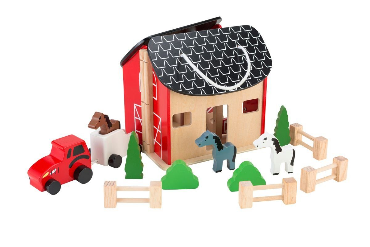 Coemo Puppenhaus, (möbliertes Puppenhaus Holz, 15-tlg), Pferdestall zum  Aufklappen online kaufen | OTTO