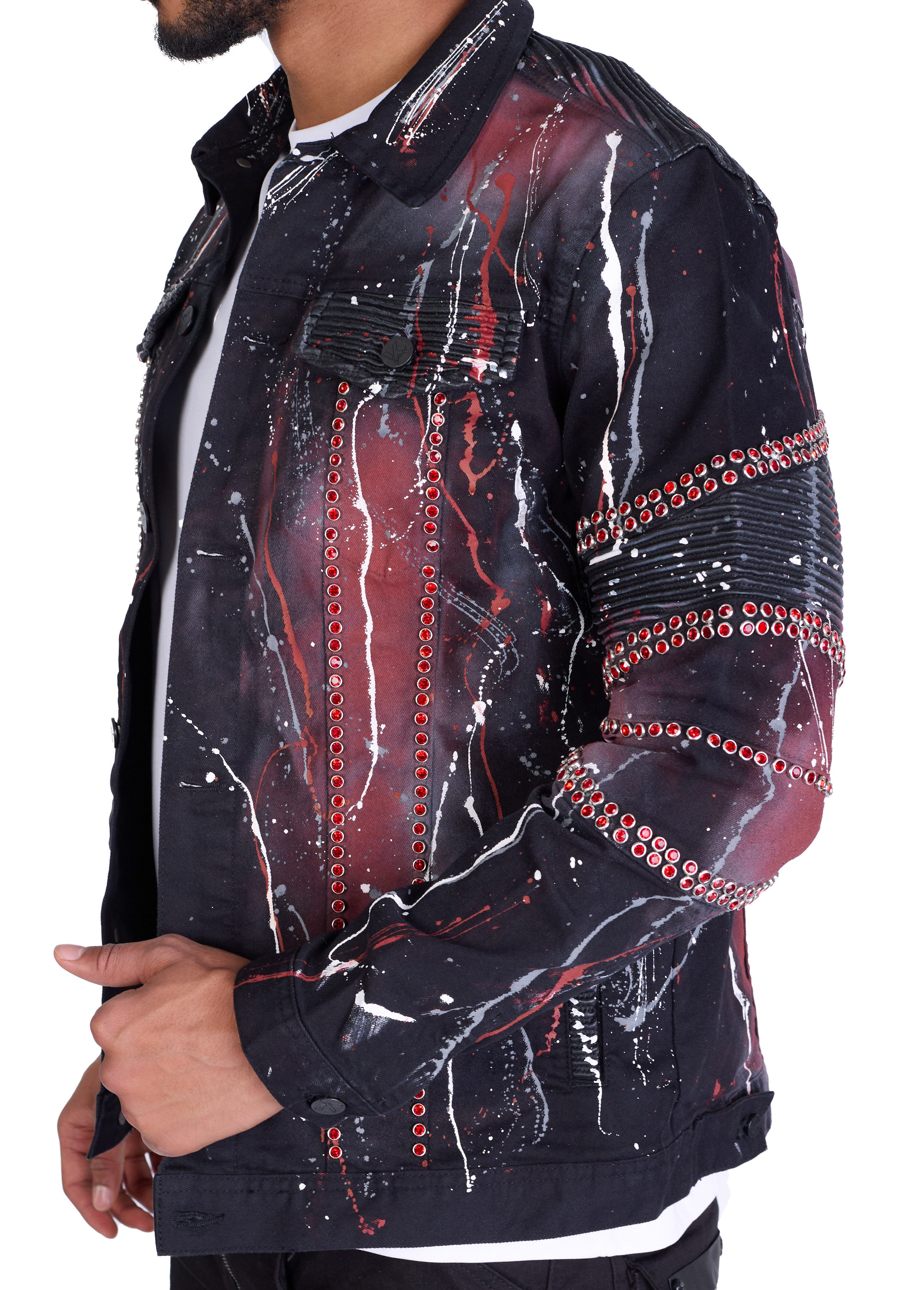 KINGZ Jeansjacke KINGZ Herren Jeansjacke mit Totenkopf Schwarz M Totenkopf, Batik Waschung