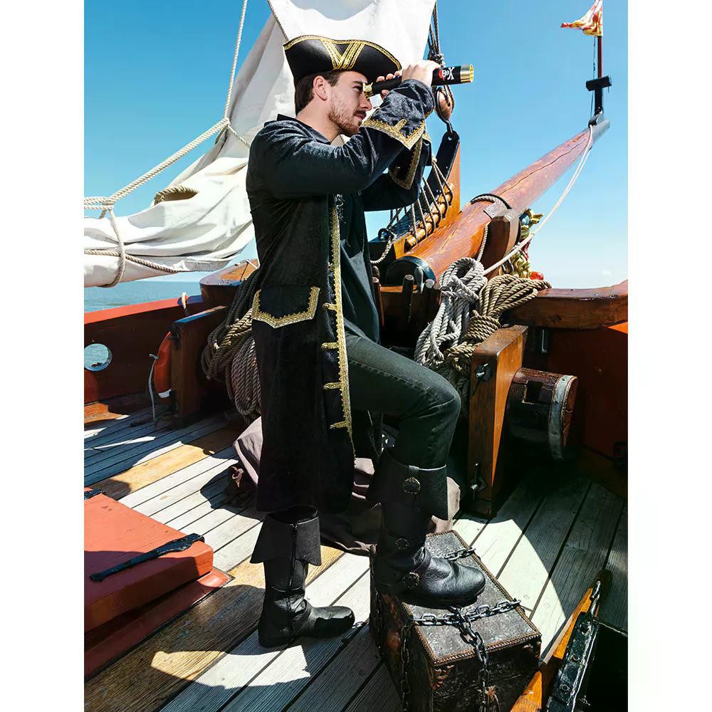 Boland Piraten-Kostüm Piratenhut Royal Fortune schwarz edler Dreispitz für Piraten 59 cm, Detailreiche goldene Zierborten für einen edlen Look