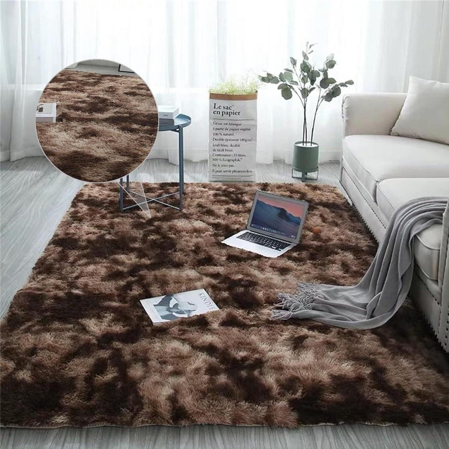 LuxusKollektion Hochflor-Teppich Teppich Wohnzimmer Hochflor Braun 40x60cm, rechteckig, Höhe: 10 mm