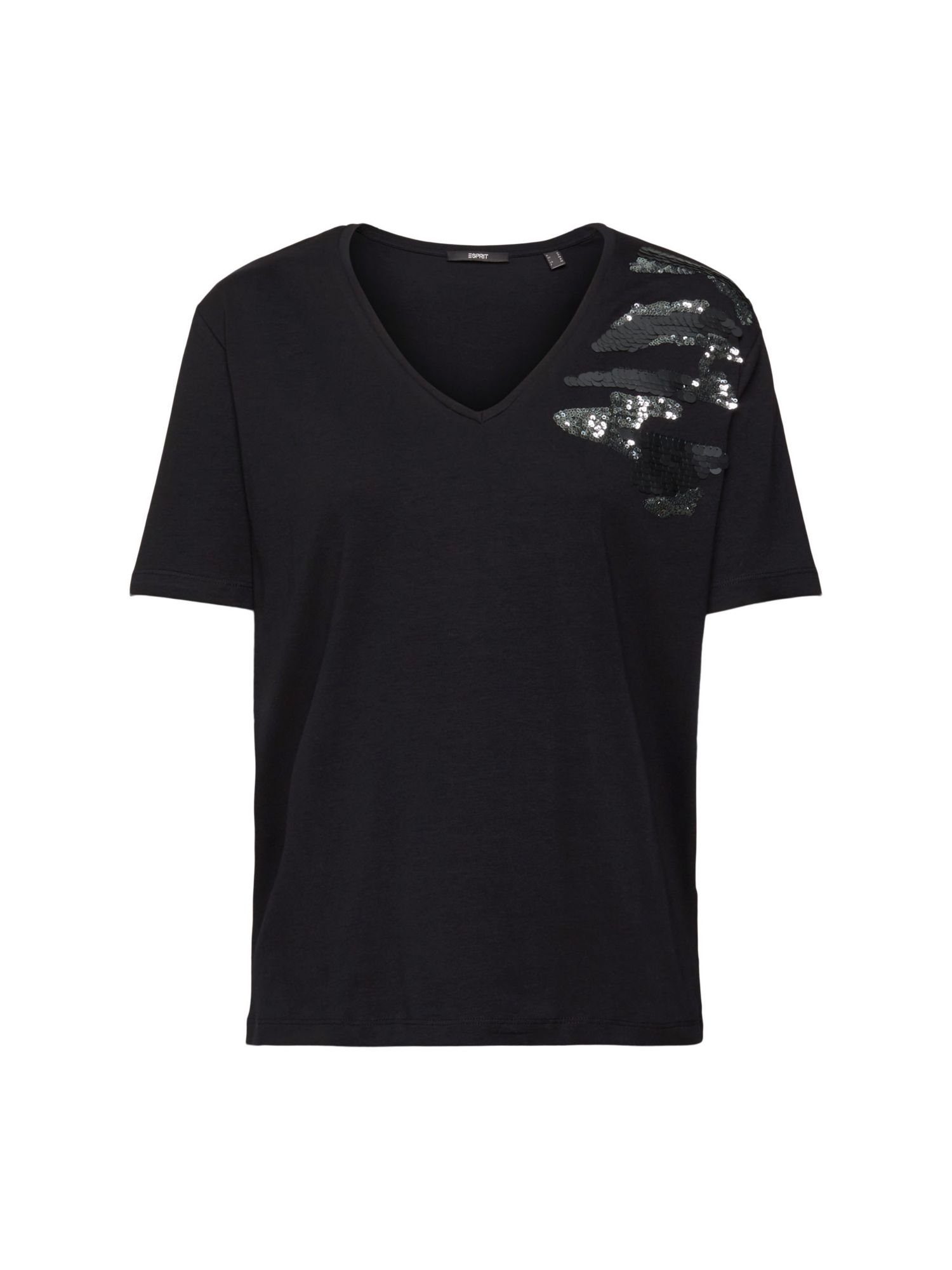Esprit Collection T-Shirt T-Shirt mit V-Ausschnitt und Pailletten (1-tlg)