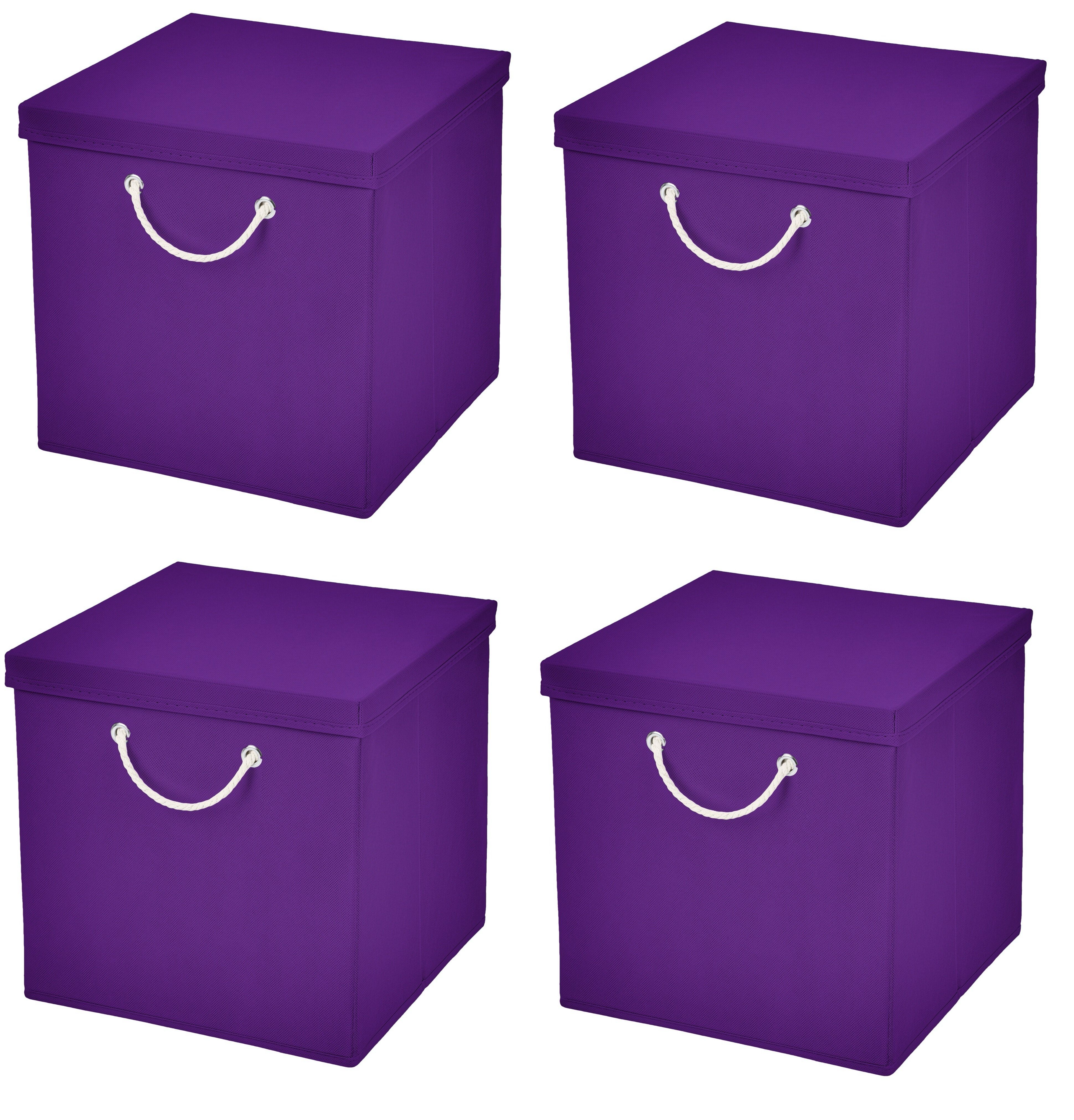 StickandShine Faltbox 4 Stück 30 x 30 x 30 cm Aufbewahrungsbox Stoffboxen in verschiedenen Farben (4er SET 30x30x30) Faltbox moderne Faltkiste Maritim mit Kordel 30cm Lila